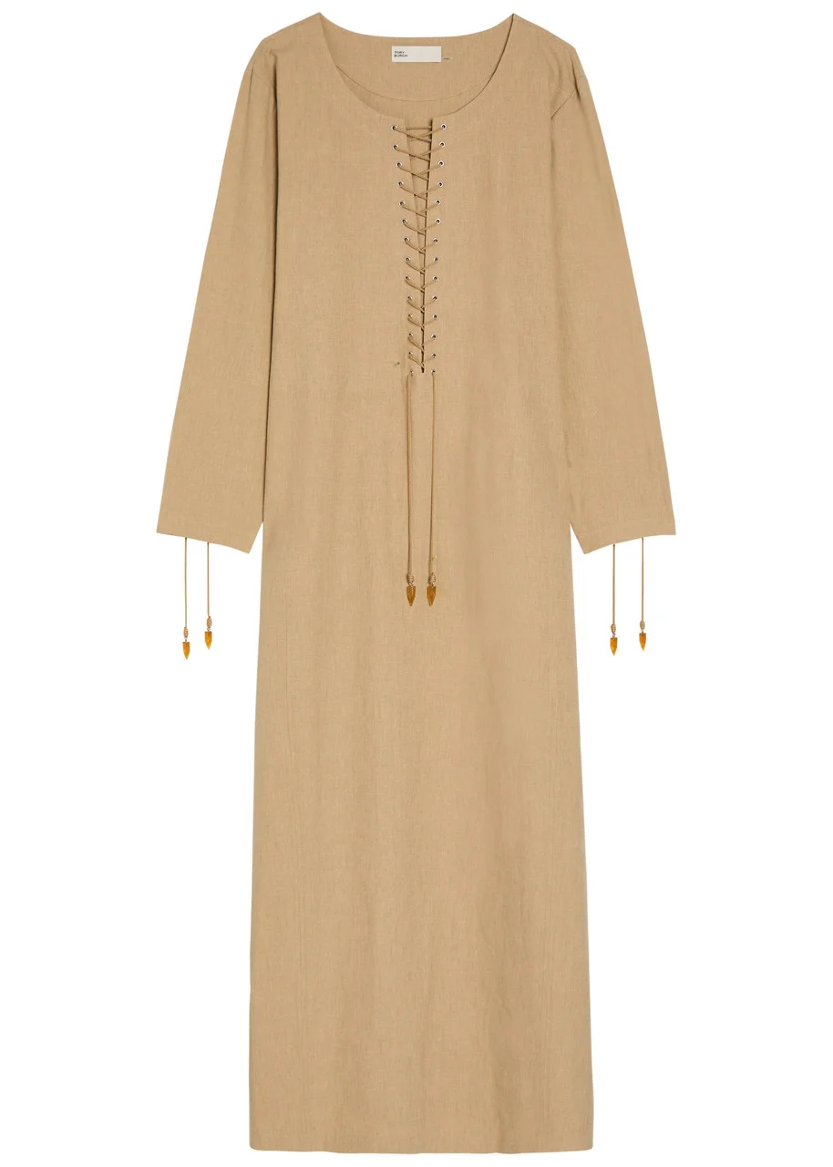 Tory Burch Lace-up Linen-blend Maxi Tunic Dress - 1