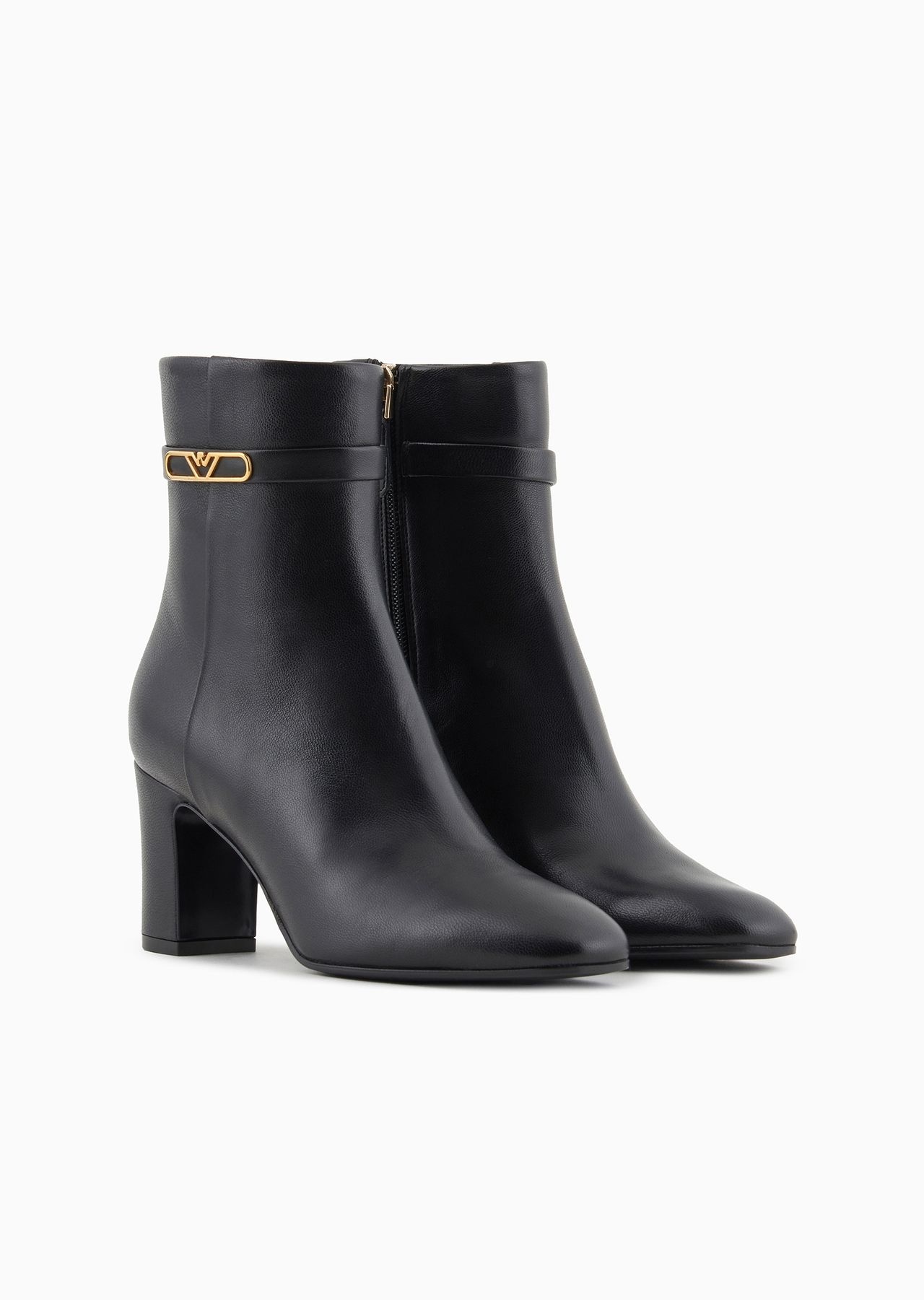Nappa-leather high-heeled ankle boots with eagle plate - 2