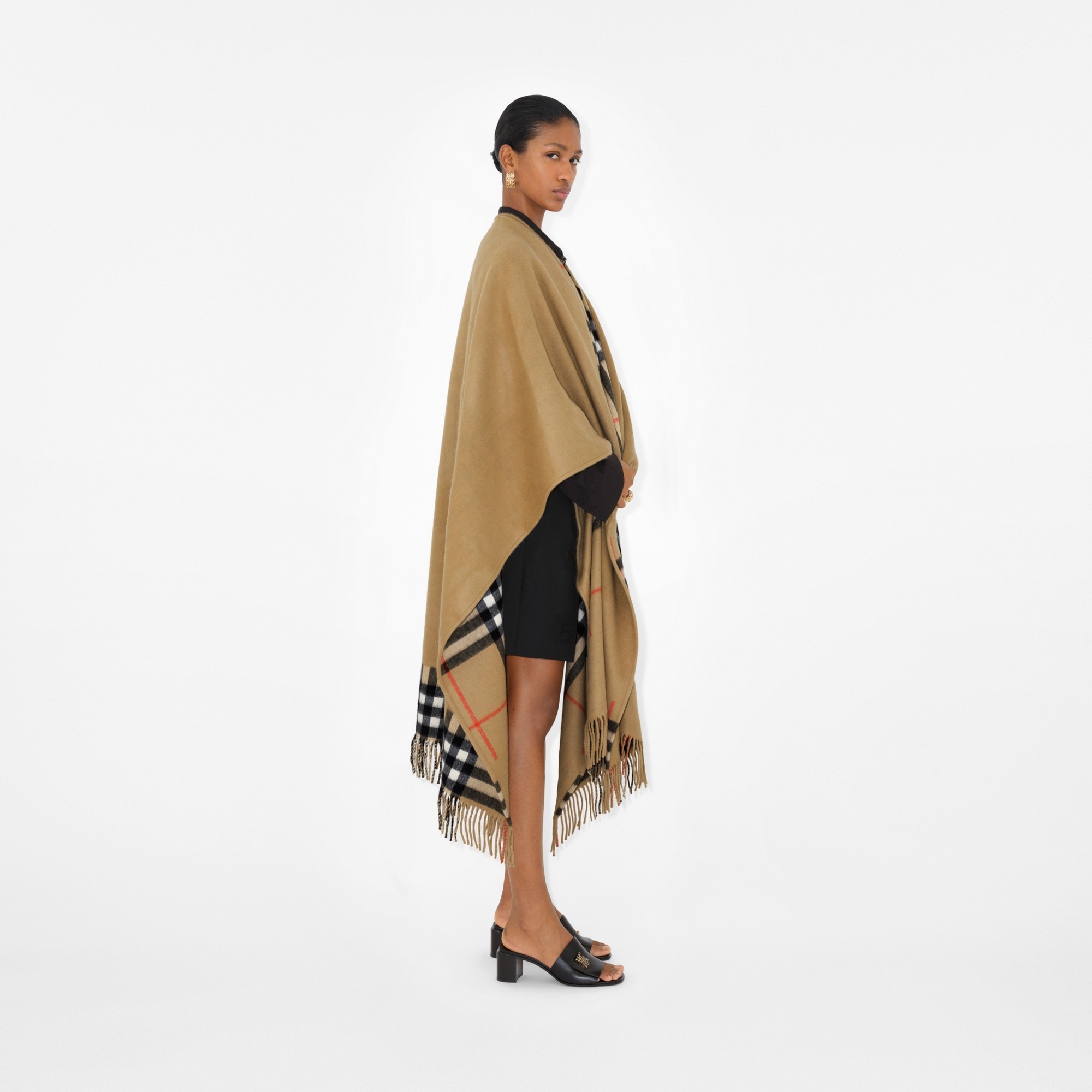 Check Cashmere Wool Cape - 3