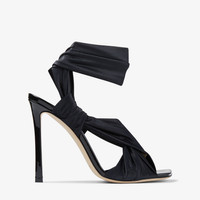 JIMMY CHOO Neoma 110 Black Wetlook Jersey Sandals | REVERSIBLE