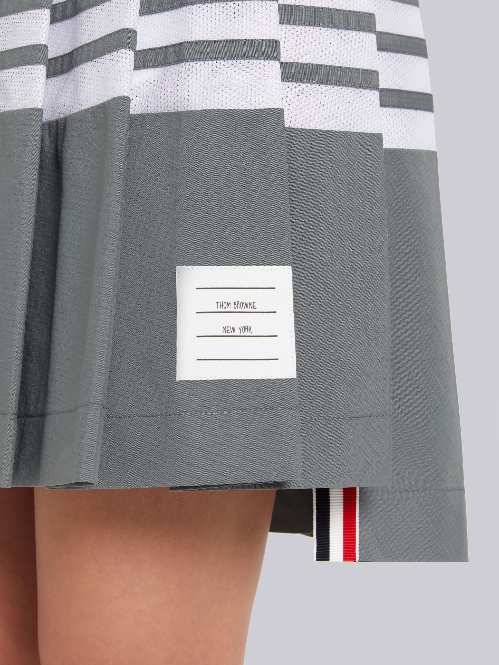 Medium Grey Ripstop Mesh 4-Bar Dropped Back Pleated Mini Skirt - 5