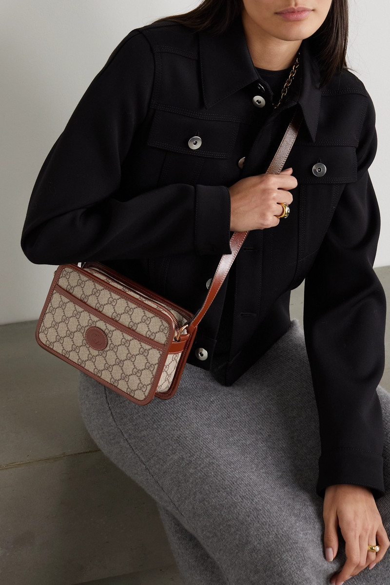 GUCCI GG Retro leather-trimmed printed coated-canvas camera bag outlook