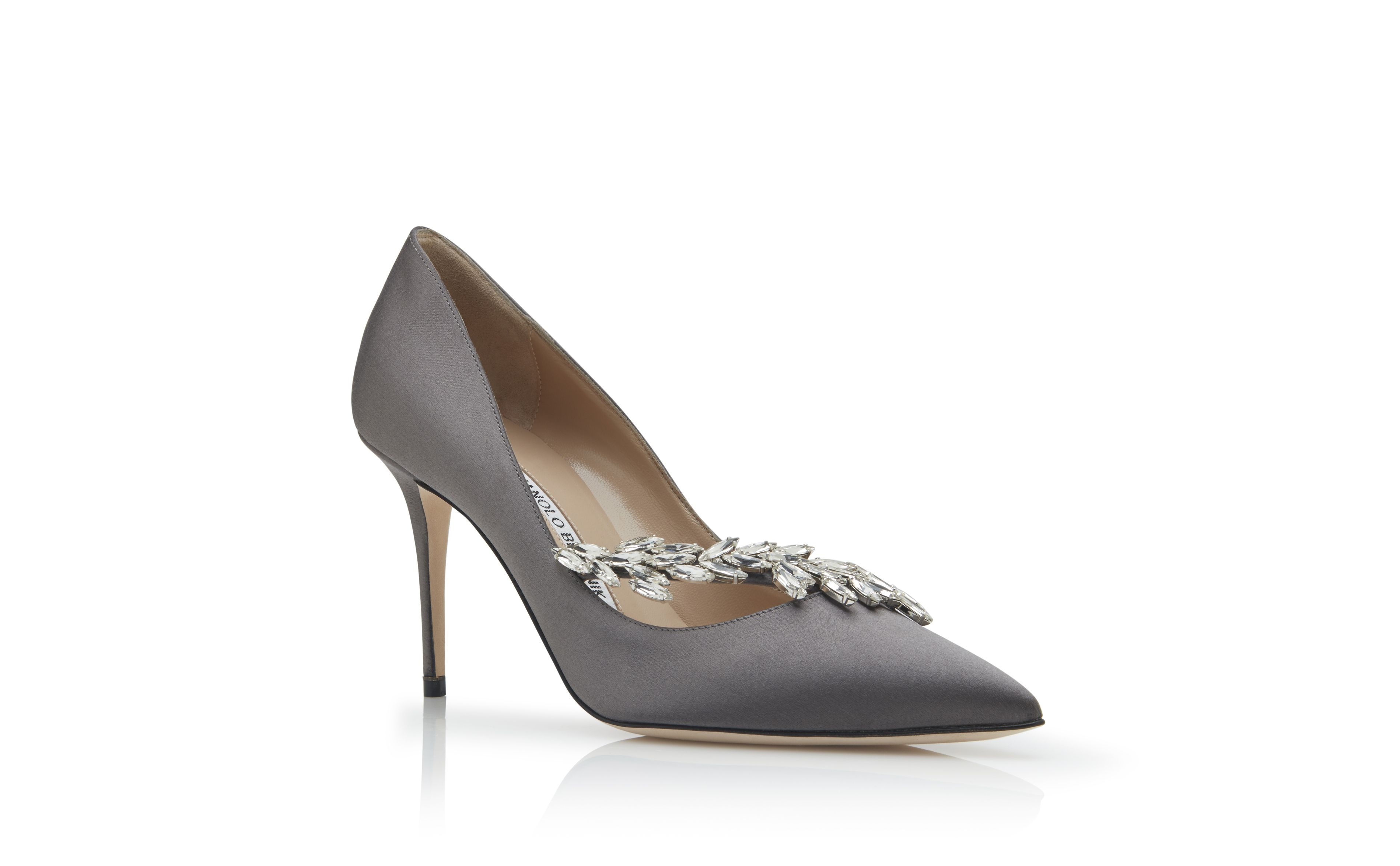 Grey Satin Jewel Buckle Pumps - 3