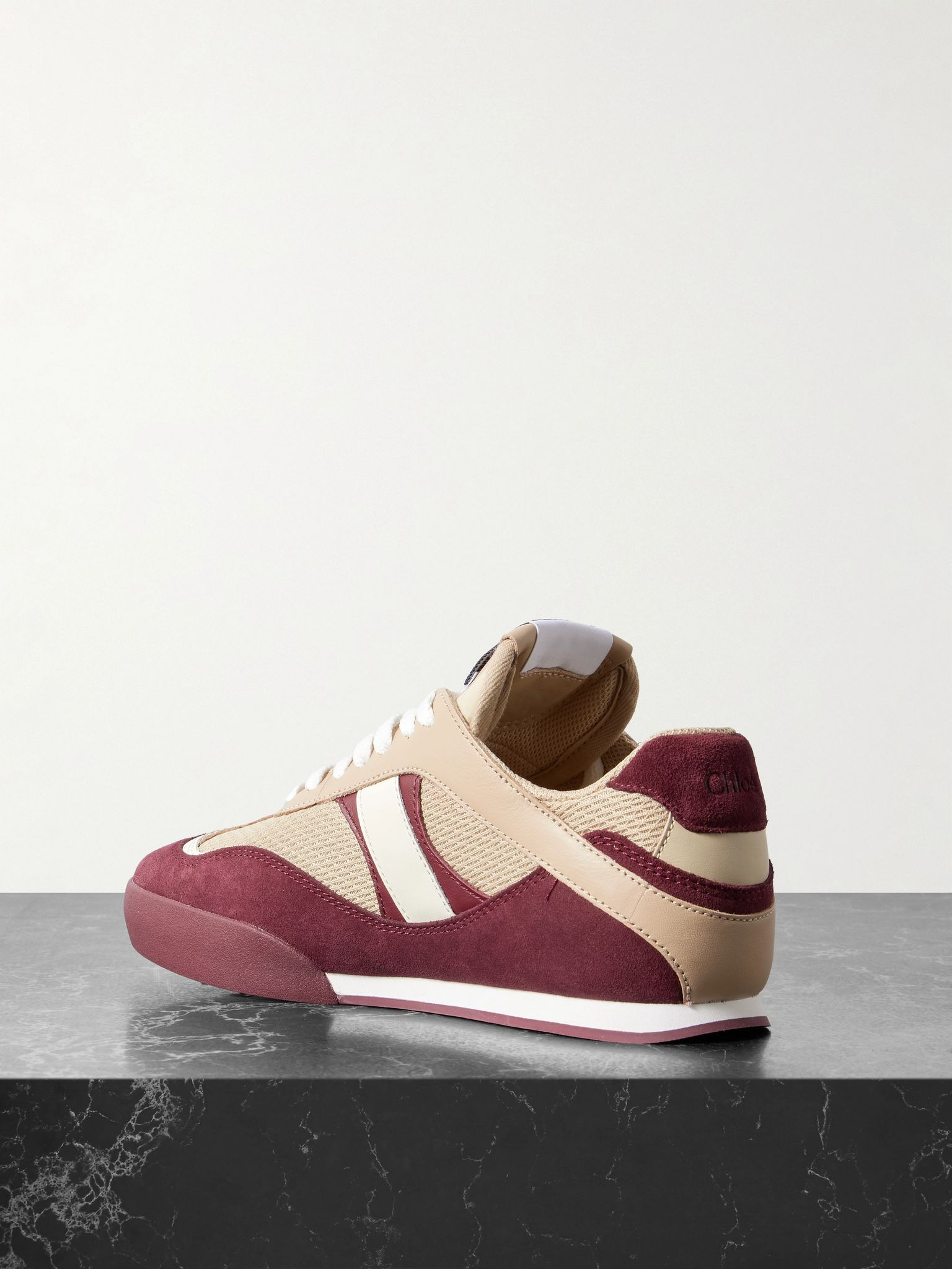 Kick leather and suede-trimmed mesh sneakers Beige - 3
