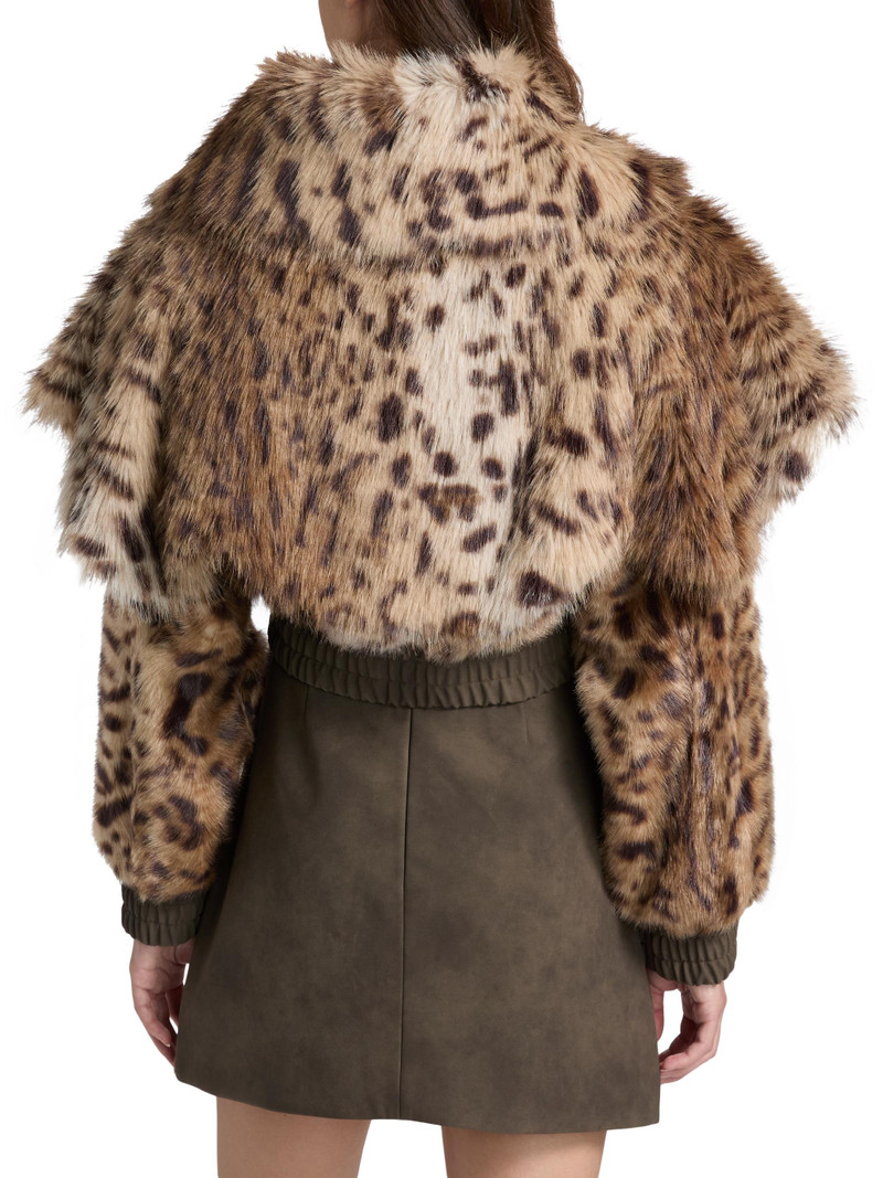 Women's Valde Faux Fur Lynx Bomber Jacket - Tan Brown 5
