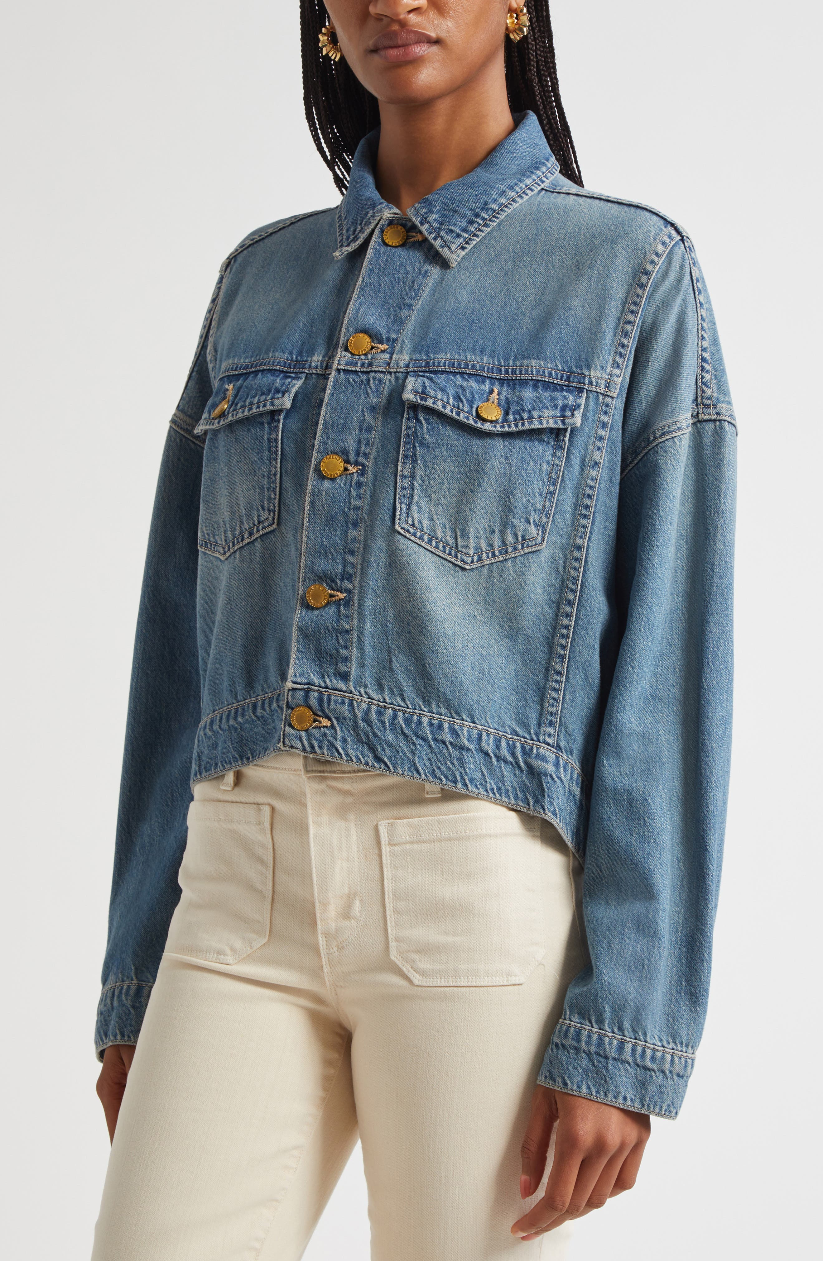 L'AGENCE Vianney High-Low Crop Denim Jacket in Fargo at Nordstrom - 5