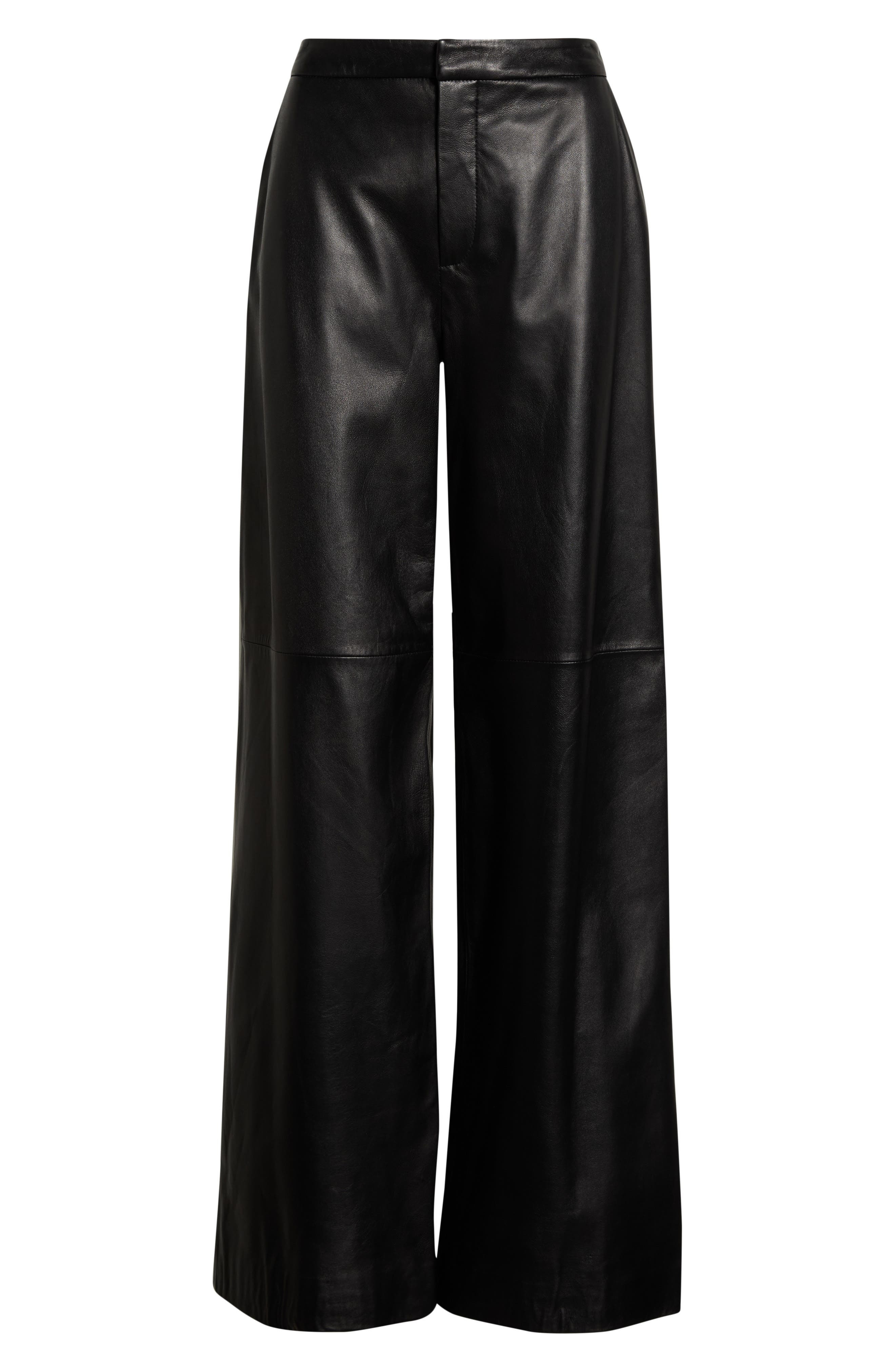L'AGENCE Livvy Straight Leg Lambskin Leather Trousers in Black at Nordstrom - 5