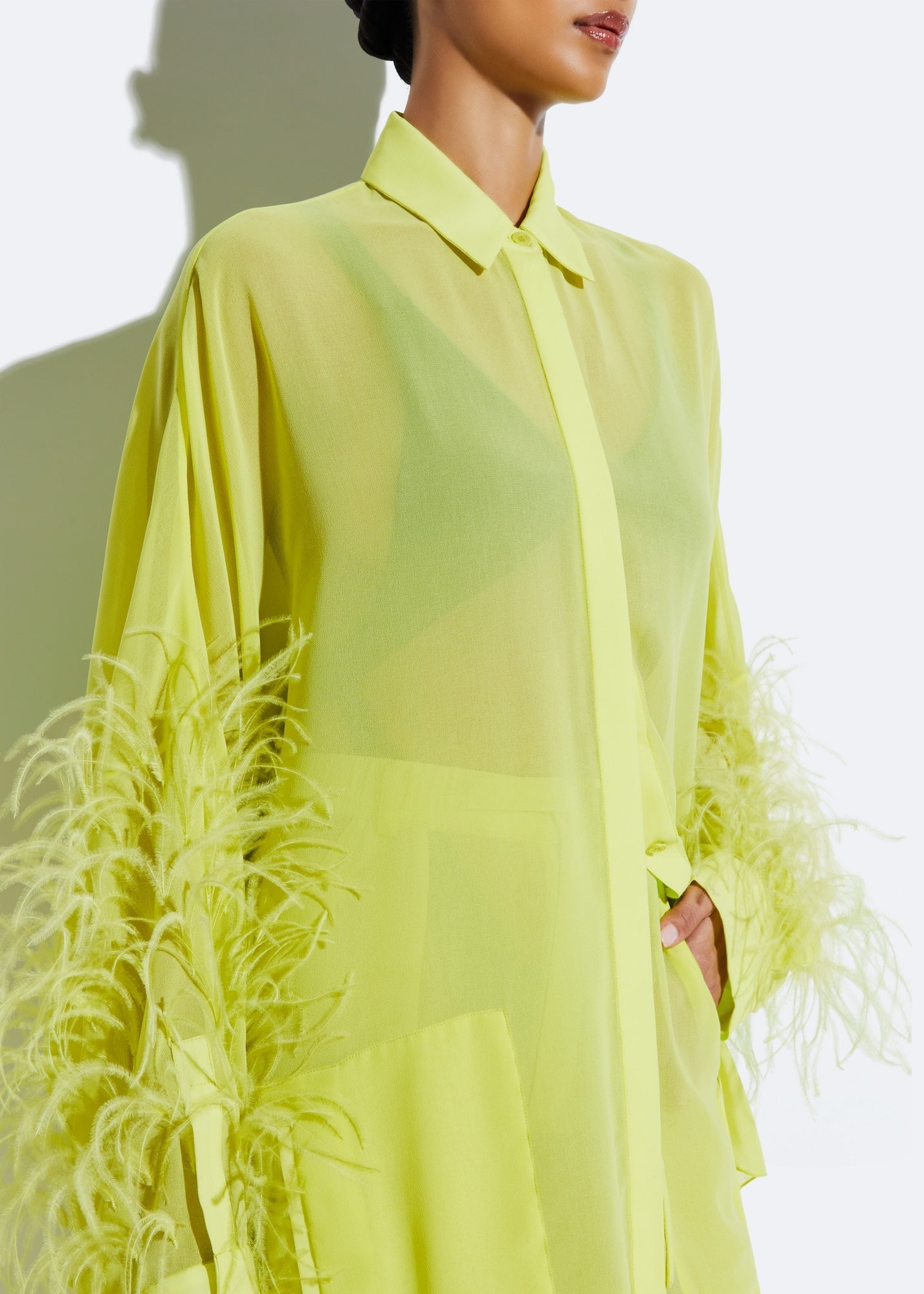 Georgette Oversized Shirt With Feathers - 4