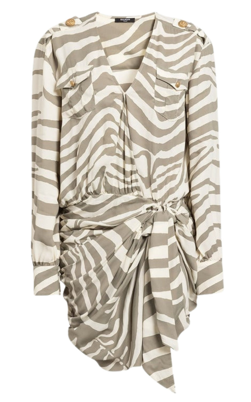 Draped Zebra Print Dress - 1