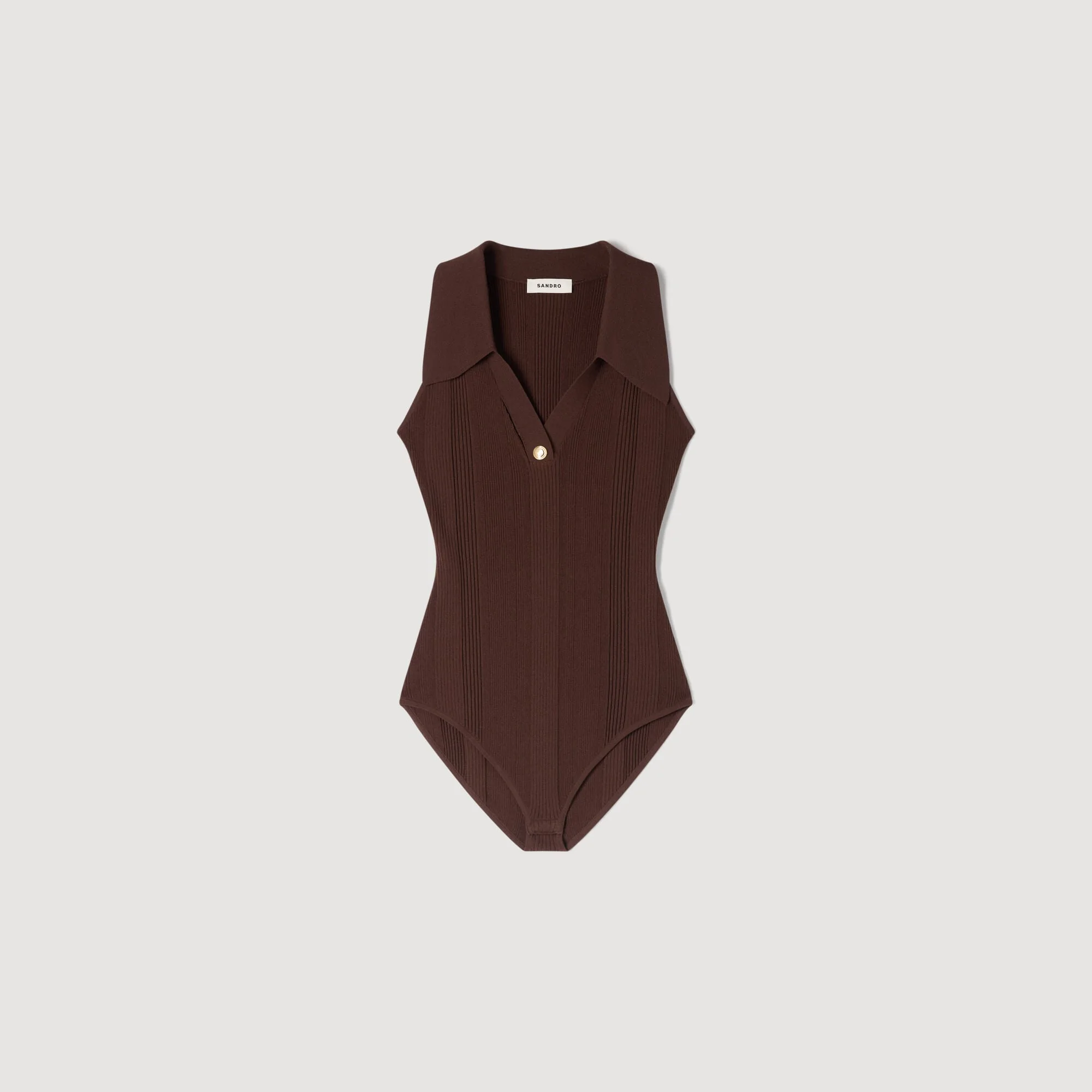 RIBBED KNIT POLO BODYSUIT - 1