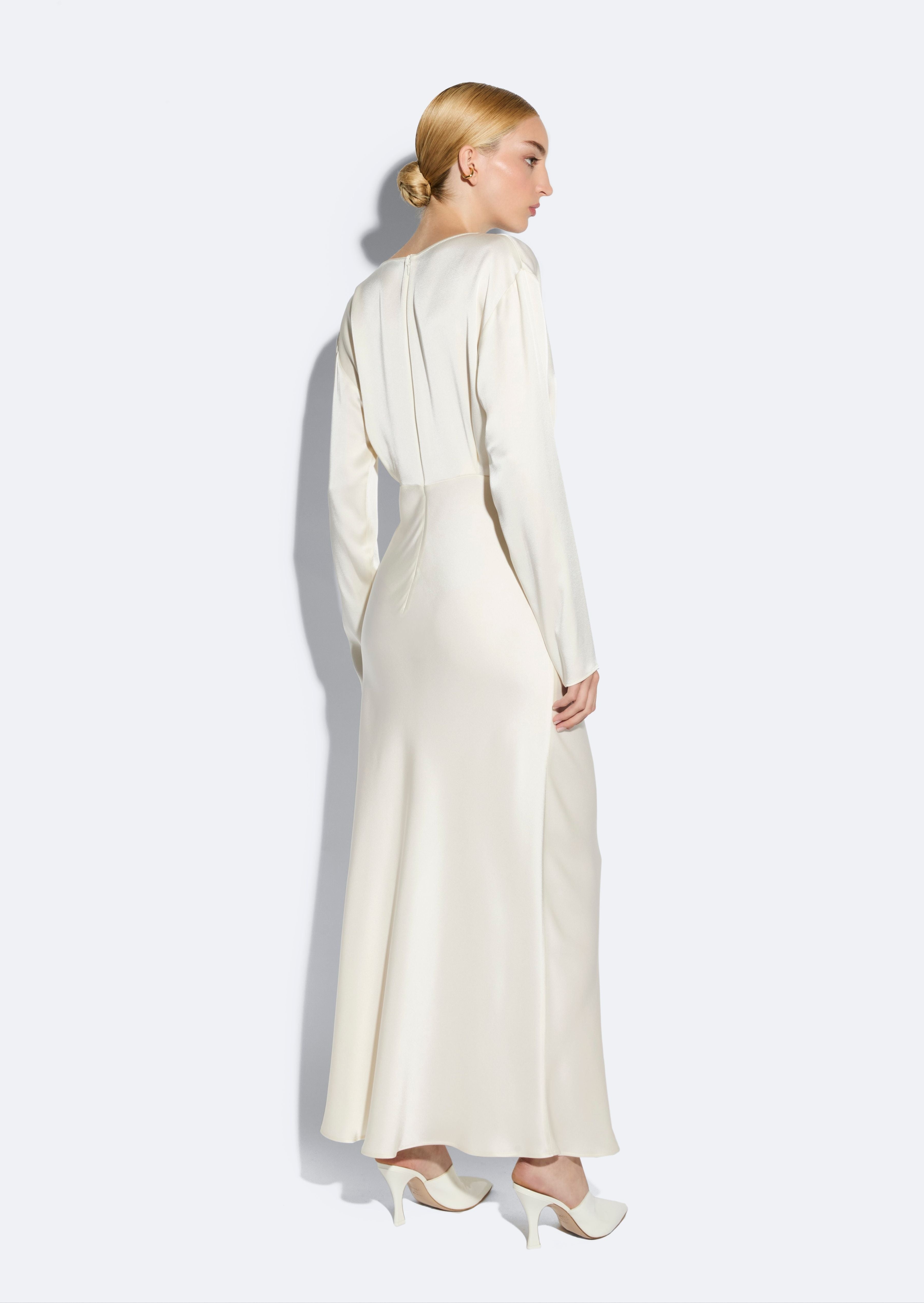 Satin V Neck Dress - 3
