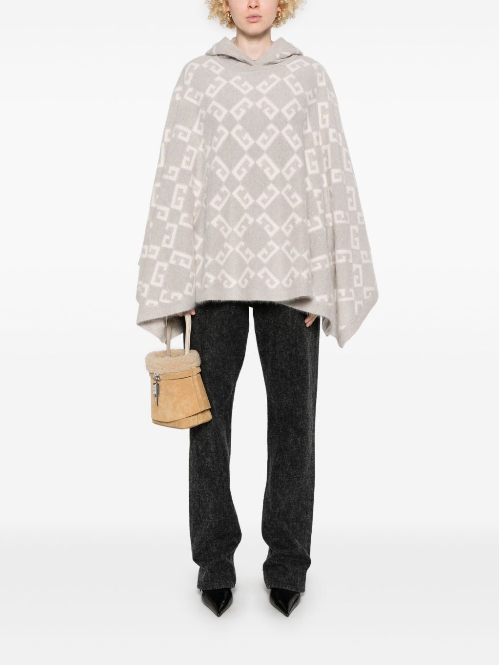 logo-intarsia hooded poncho - 2