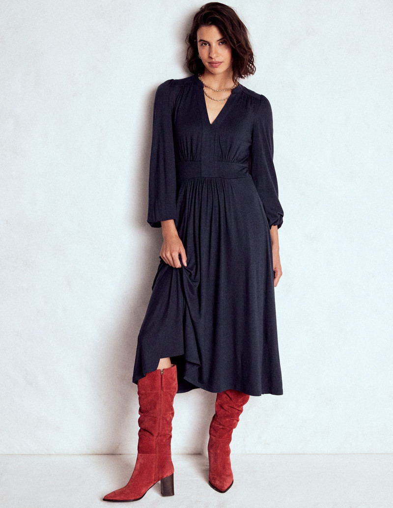 Lily Long Sleeve Midi Dress-Navy 5