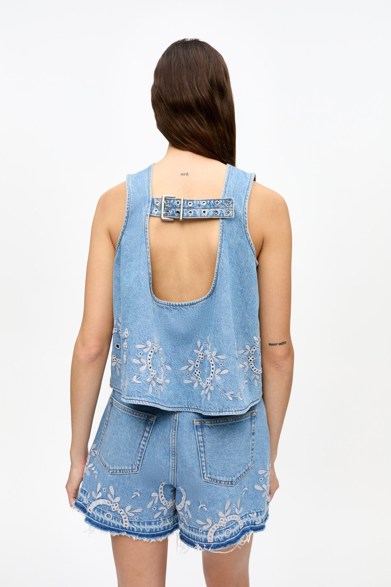 LIGHT BLUE BRODERIE ANGLAISE DENIM TOP - 4