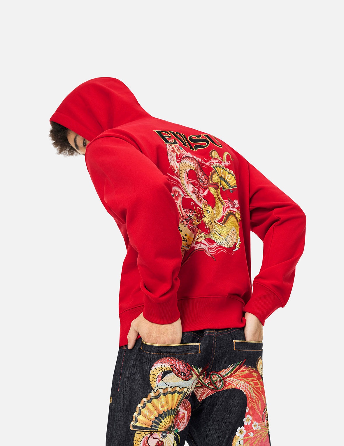 Soaring Snake and Dragon Print Relax Fit Hoodie - 7
