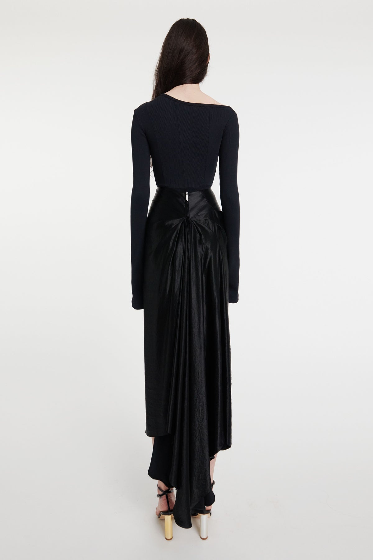 HIGH WAISTED DRAPED SKIRT WITH BACK GATHERING BLACK - 2