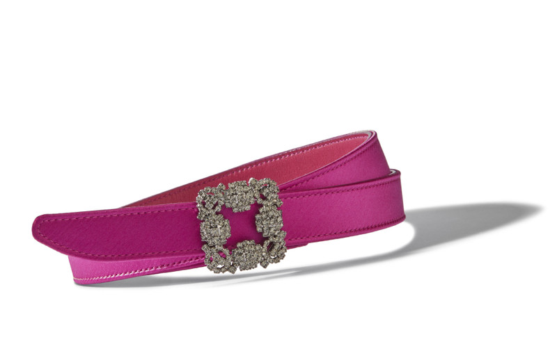 Manolo Blahnik Fuchsia Satin Crystal Buckled Belt outlook