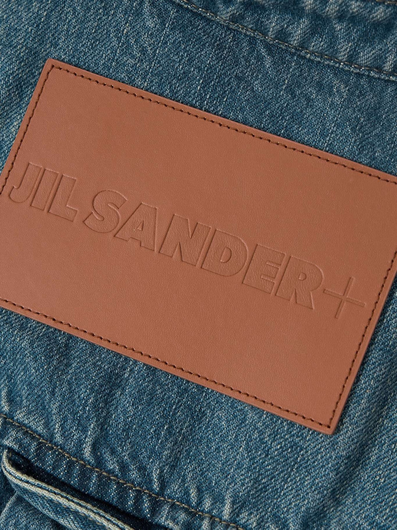 Leather-trimmed paneled denim shirt Blue 5