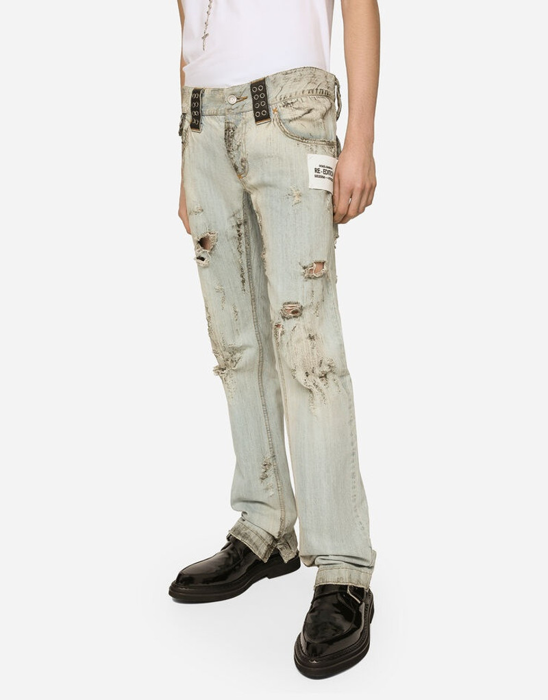 Washed dirty denim jeans with rips 4