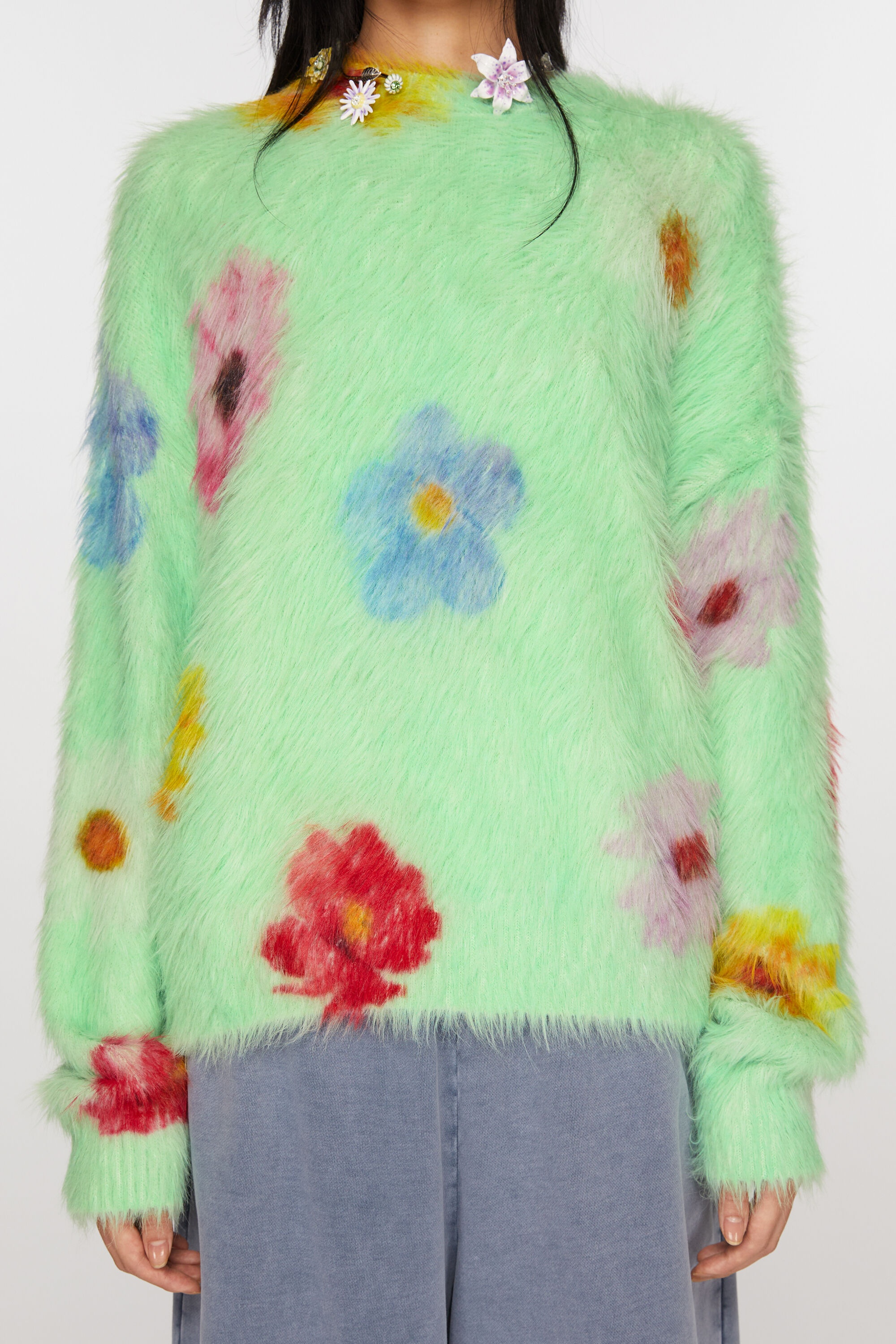 Printed fluffy jumper - Light green - 4