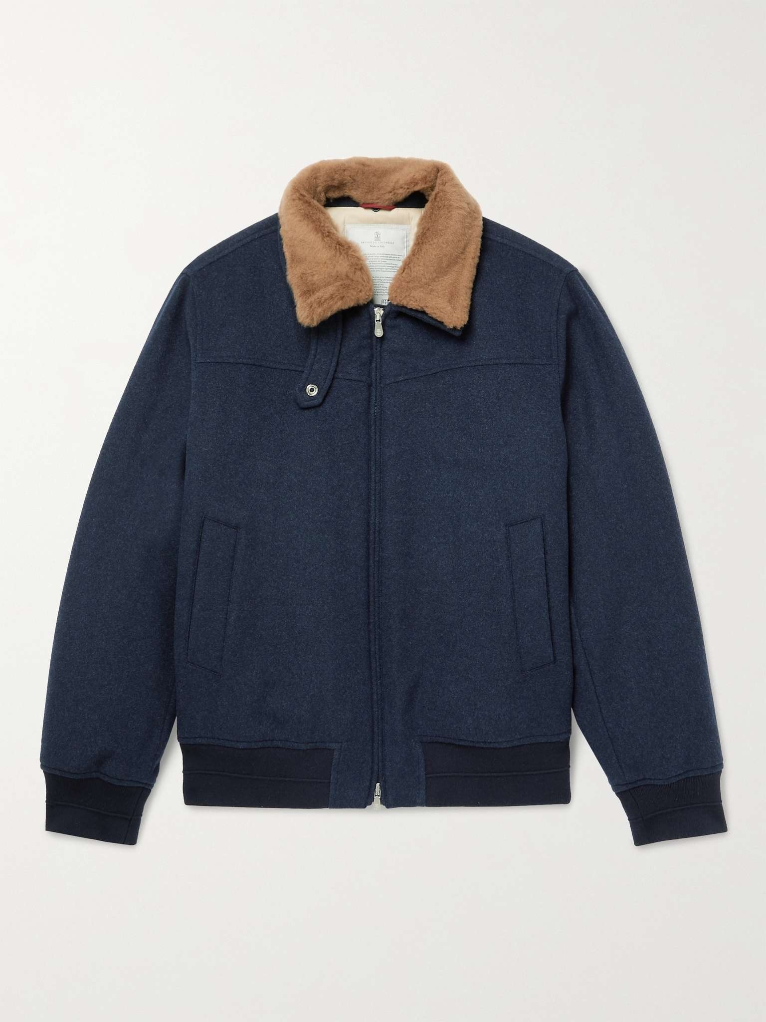 Shearling-Trimmed Wool, Cashmere and Silk-Blend Bomber Jacket - 1