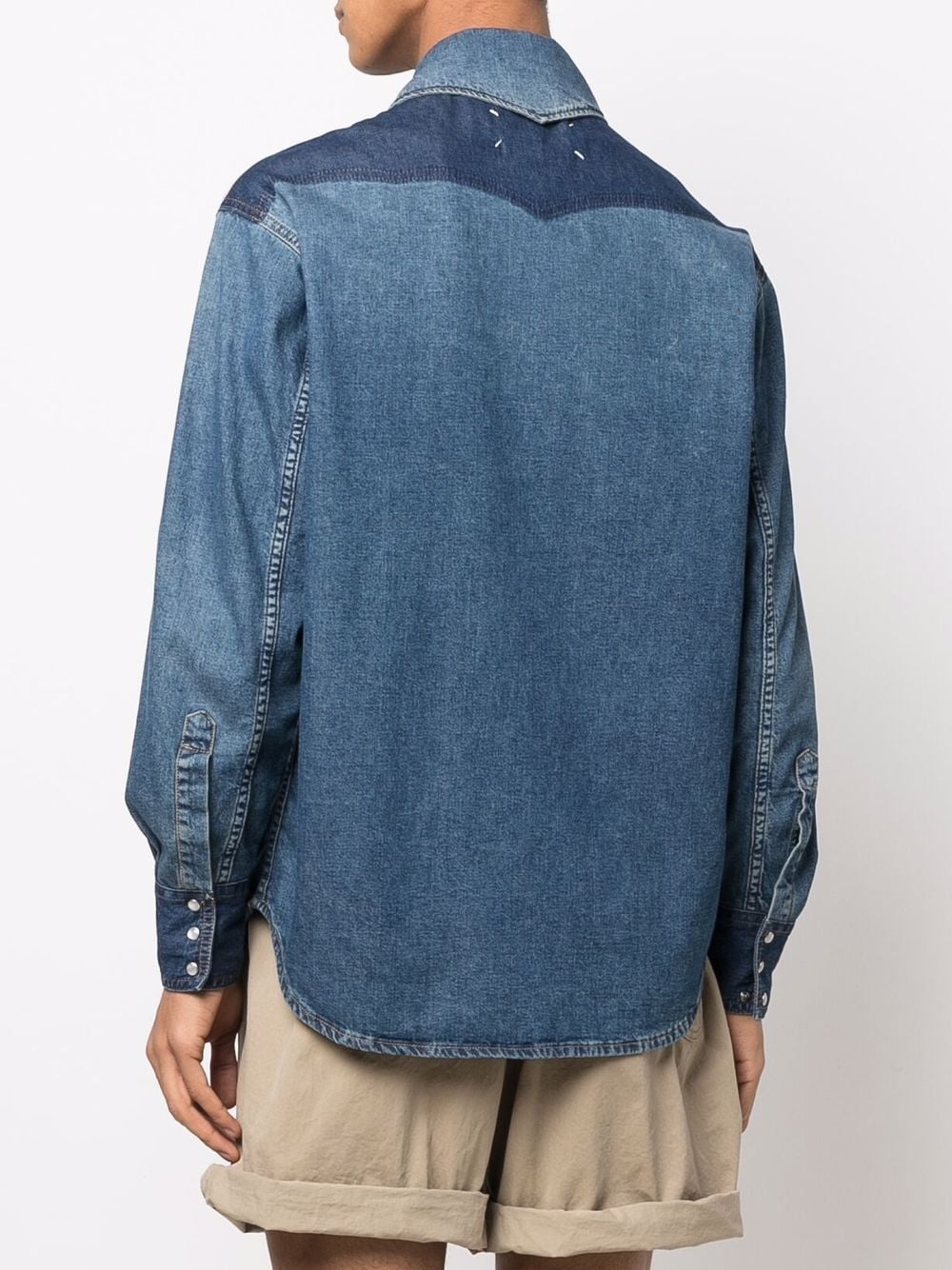 contrasting-panel denim shirt - 4