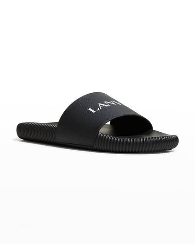 Lanvin Men's Logo Leather Slide Sandals outlook