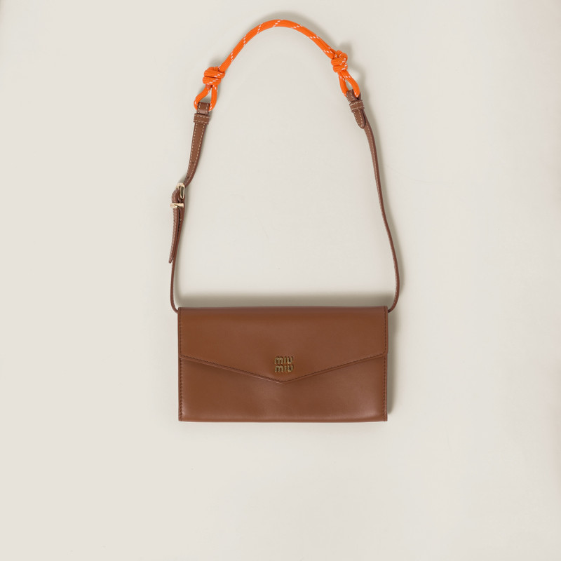 Leather wallet with leather and cord shoulder strap 1