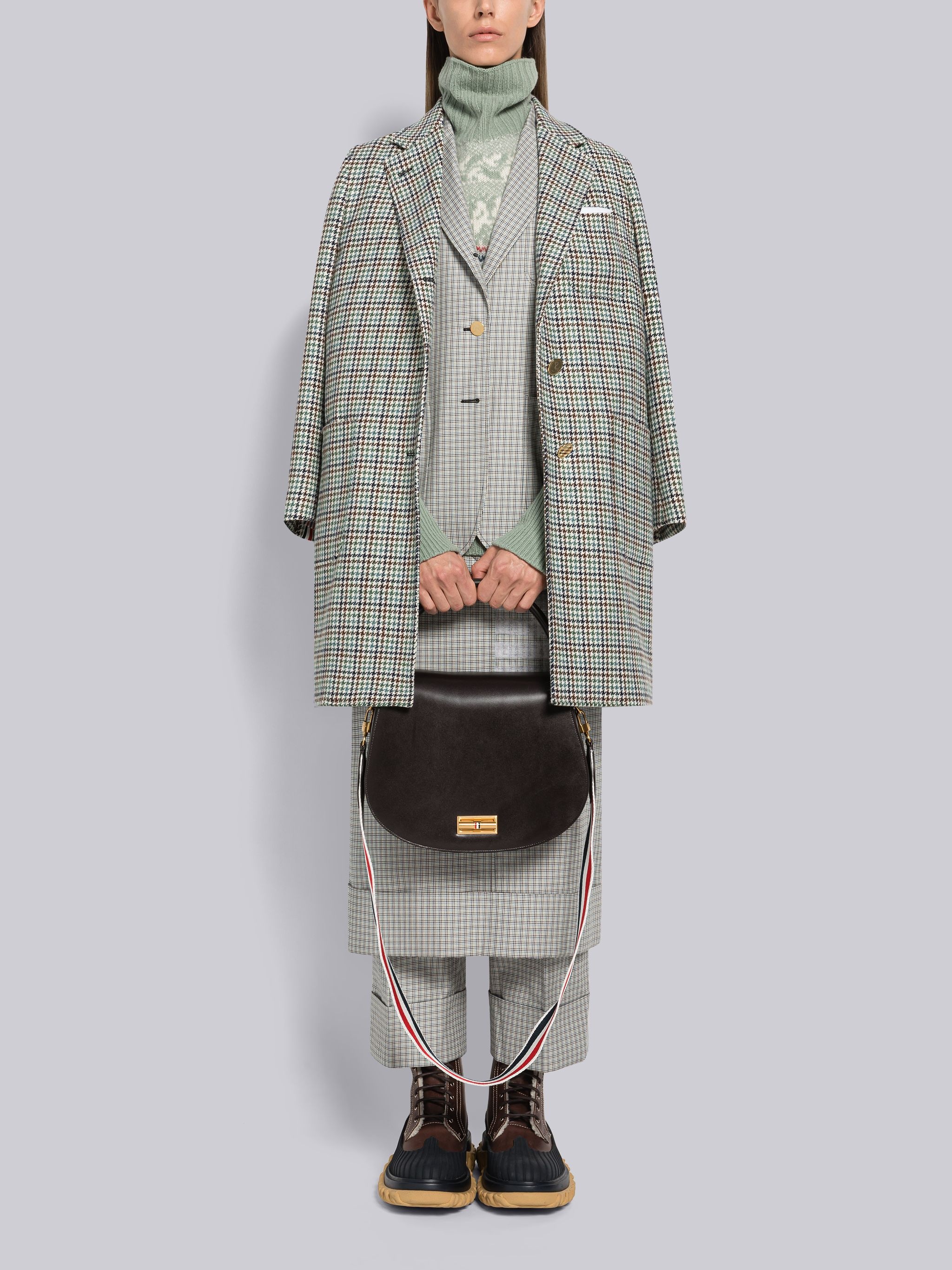 Houndstooth Lambswool Sack Overcoat - 4