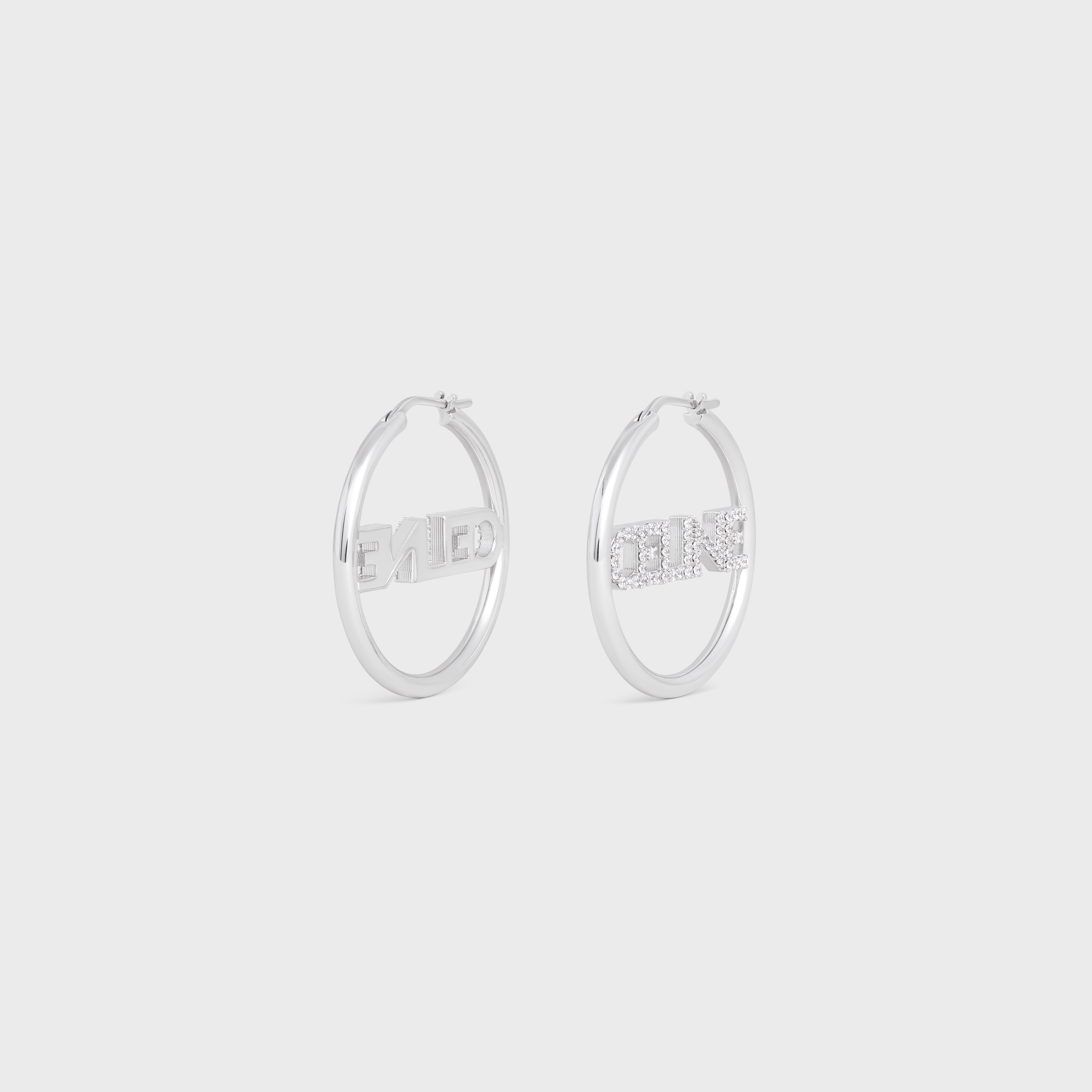 Celine Monochroms Strass Hoops in Brass with Rhodium Finish and Crystals - 2