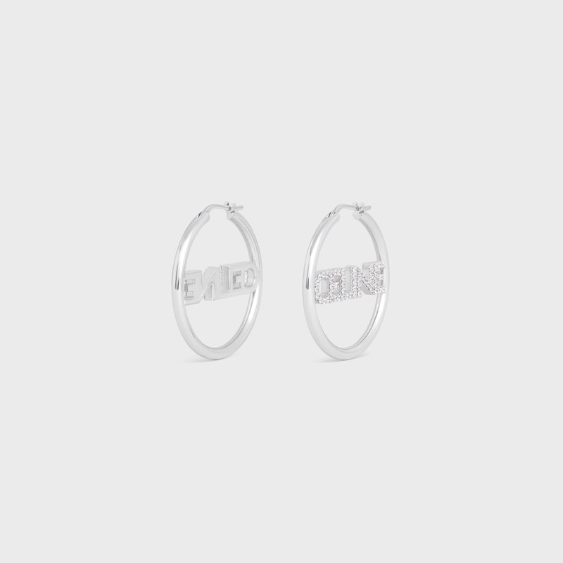 CELINE Celine Monochroms Strass Hoops in Brass with Rhodium Finish and Crystals outlook