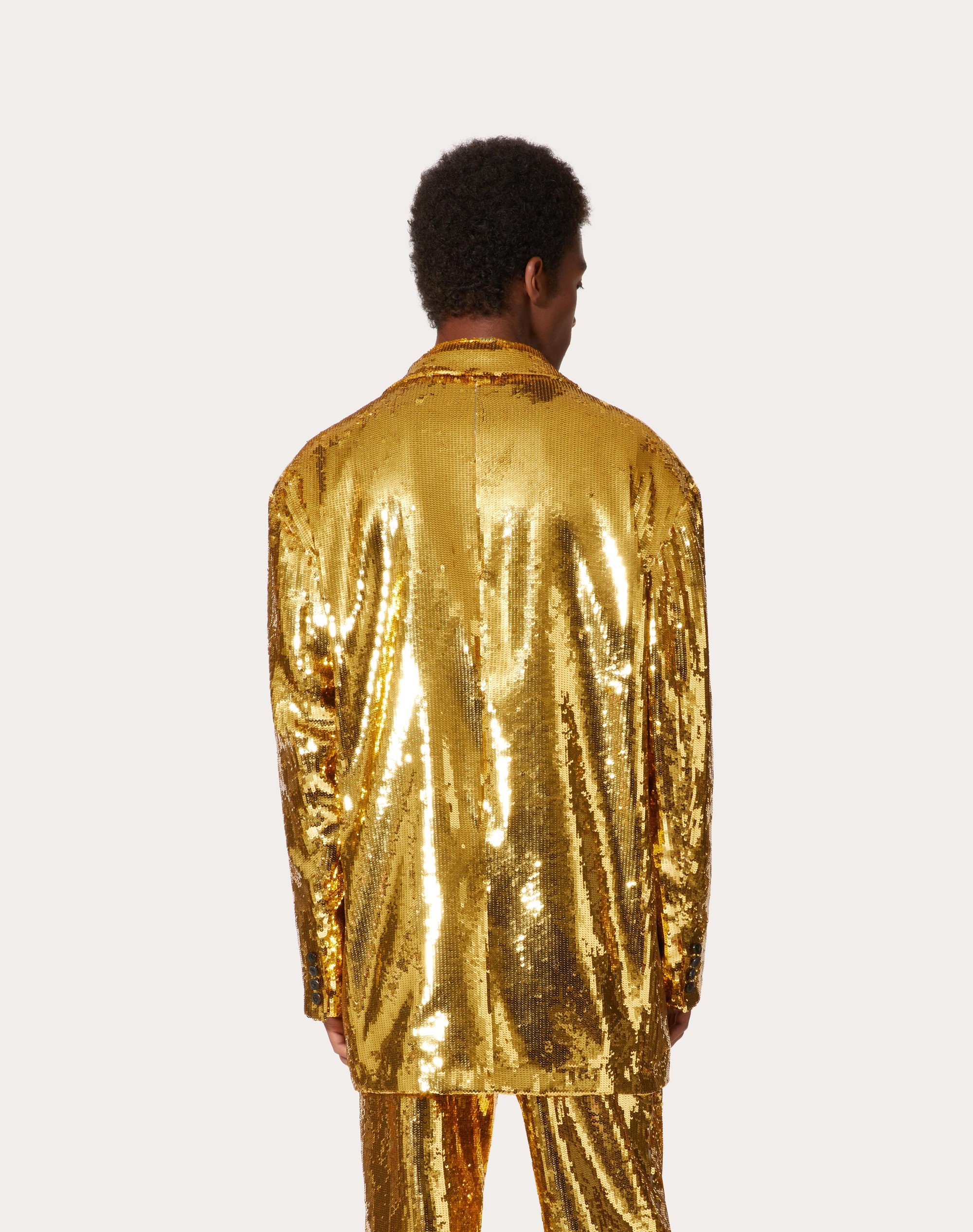 DOUBLE-BREASTED ORGANZA JACKET WITH ALL-OVER SEQUINS AND FLORAL PATCH - 4