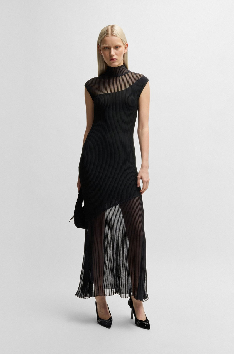 HUGO MOCK-NECK RIBBED CREPE MIDI DRESS WITH SHEER SECTIONS outlook