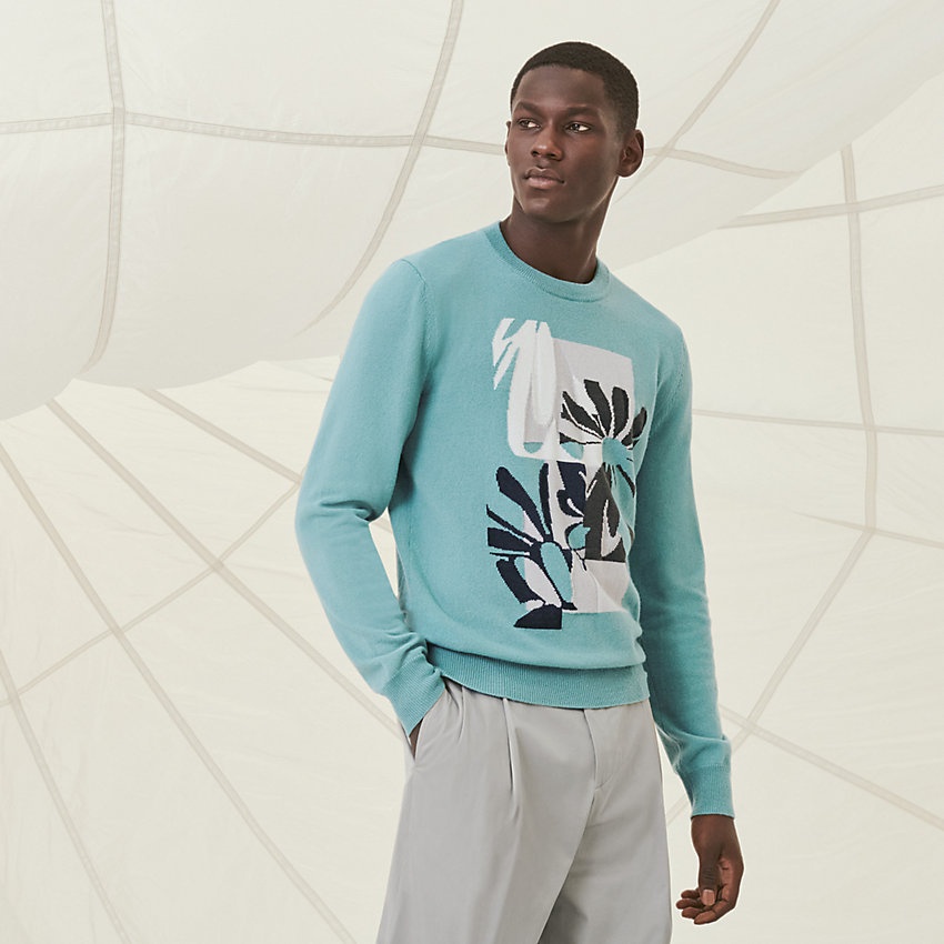 "Puzzle Floral" cashmere crewneck sweater - 1