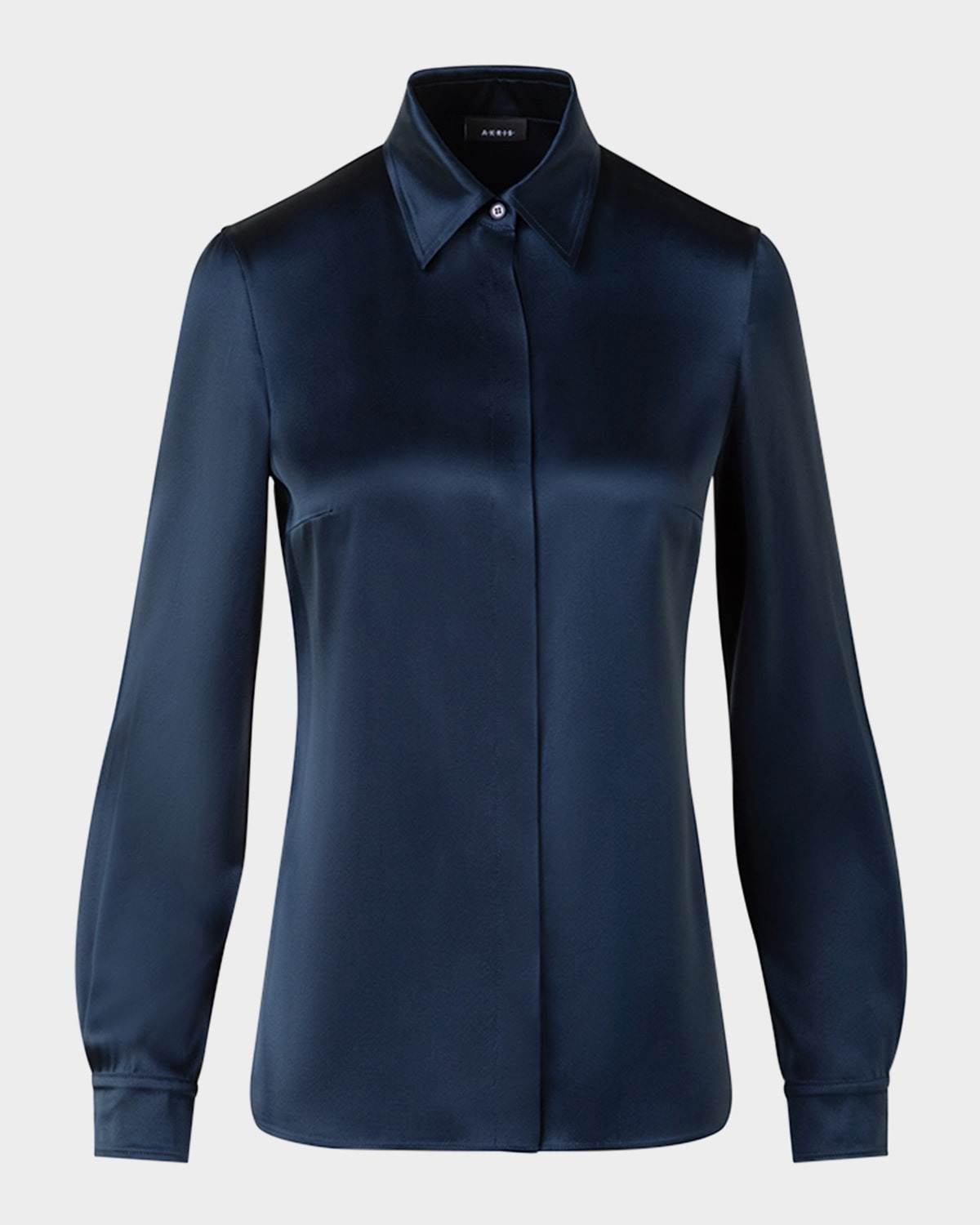 Stretch Silk Satin Button-Down Blouse - 1