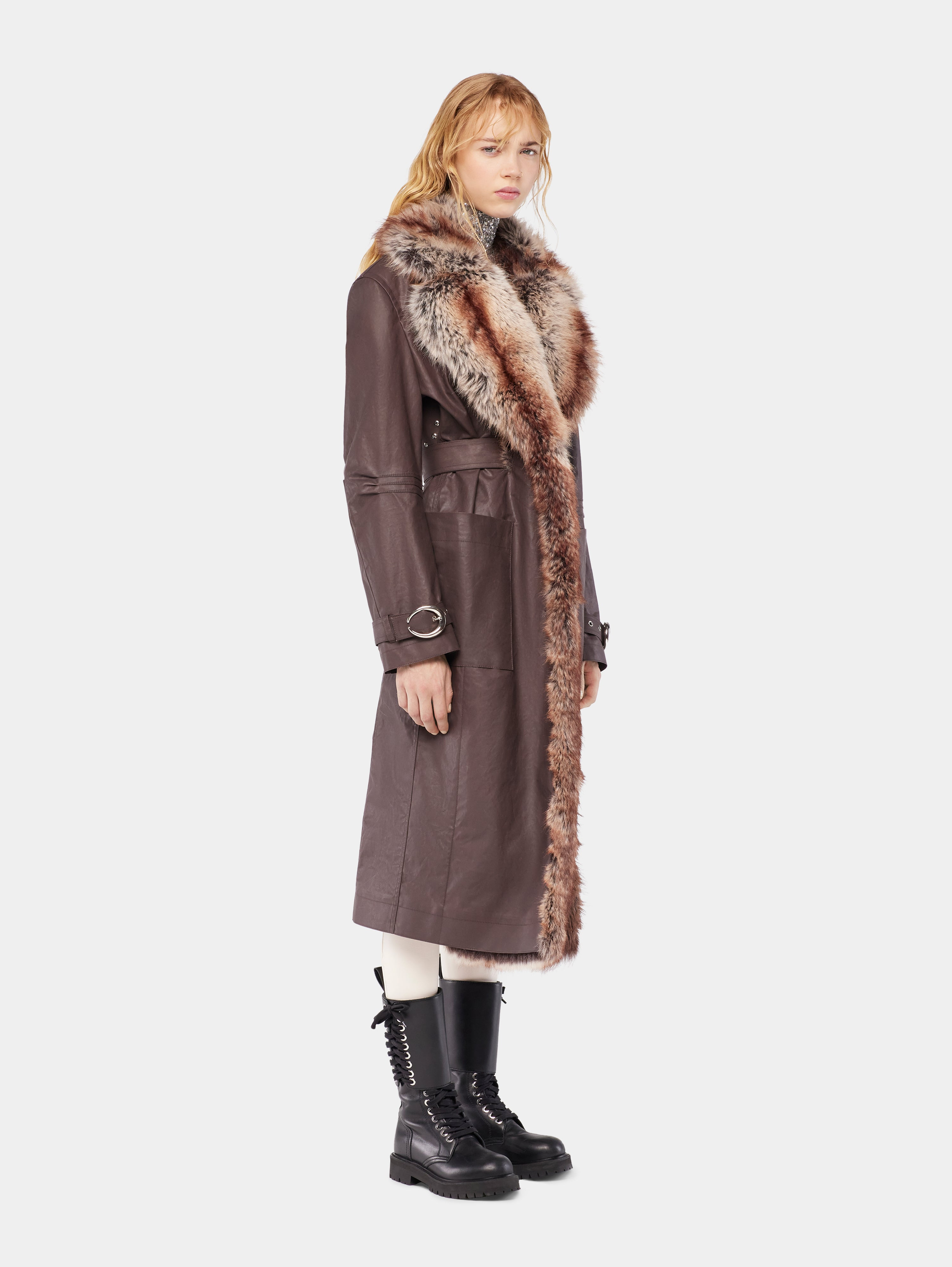 TRENCH COAT WITH FAKE FUR TRIMS - 3