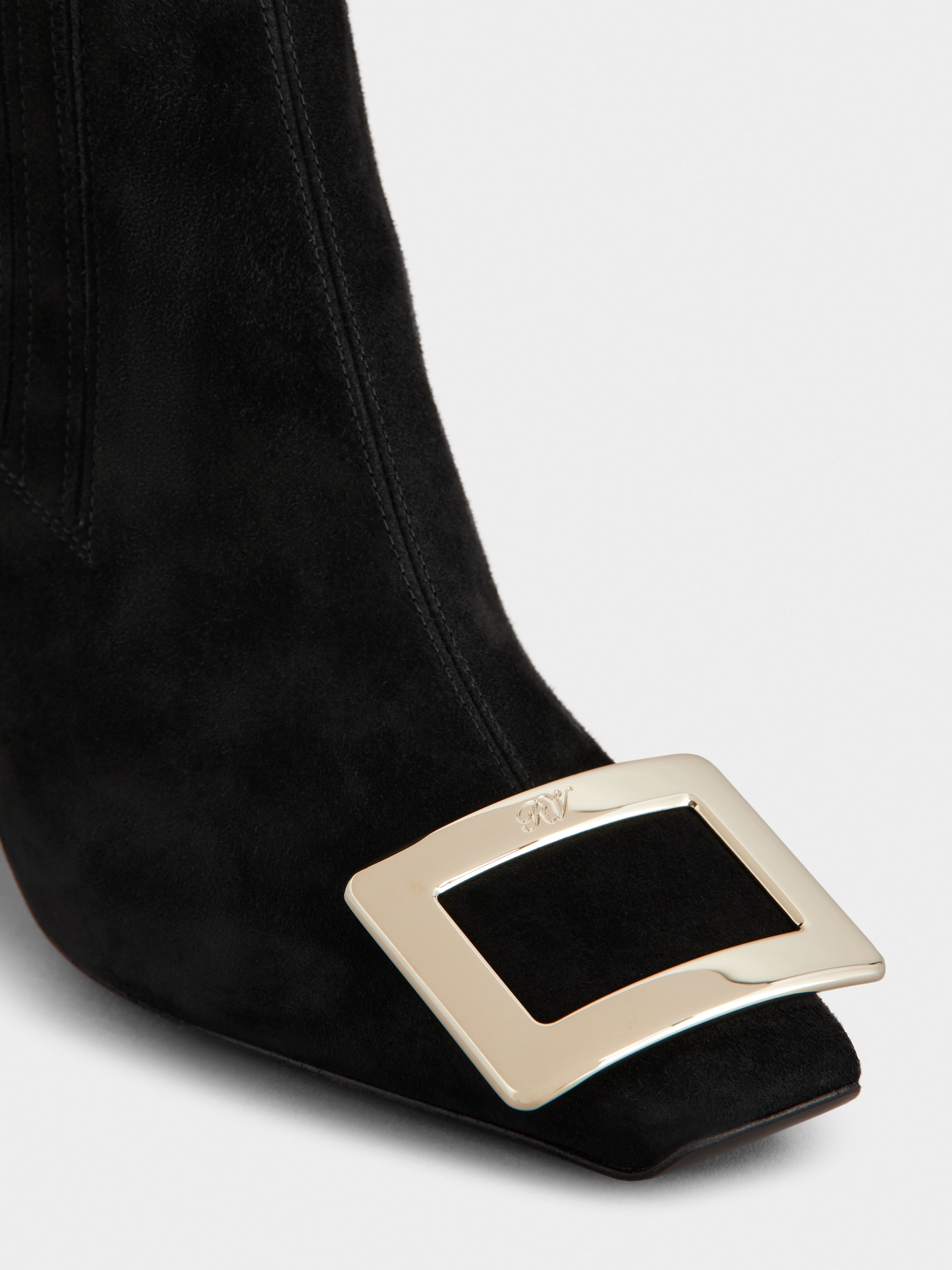 Belle Vivier Metal Buckle Chelsea Ankle Boots in Suede - 3