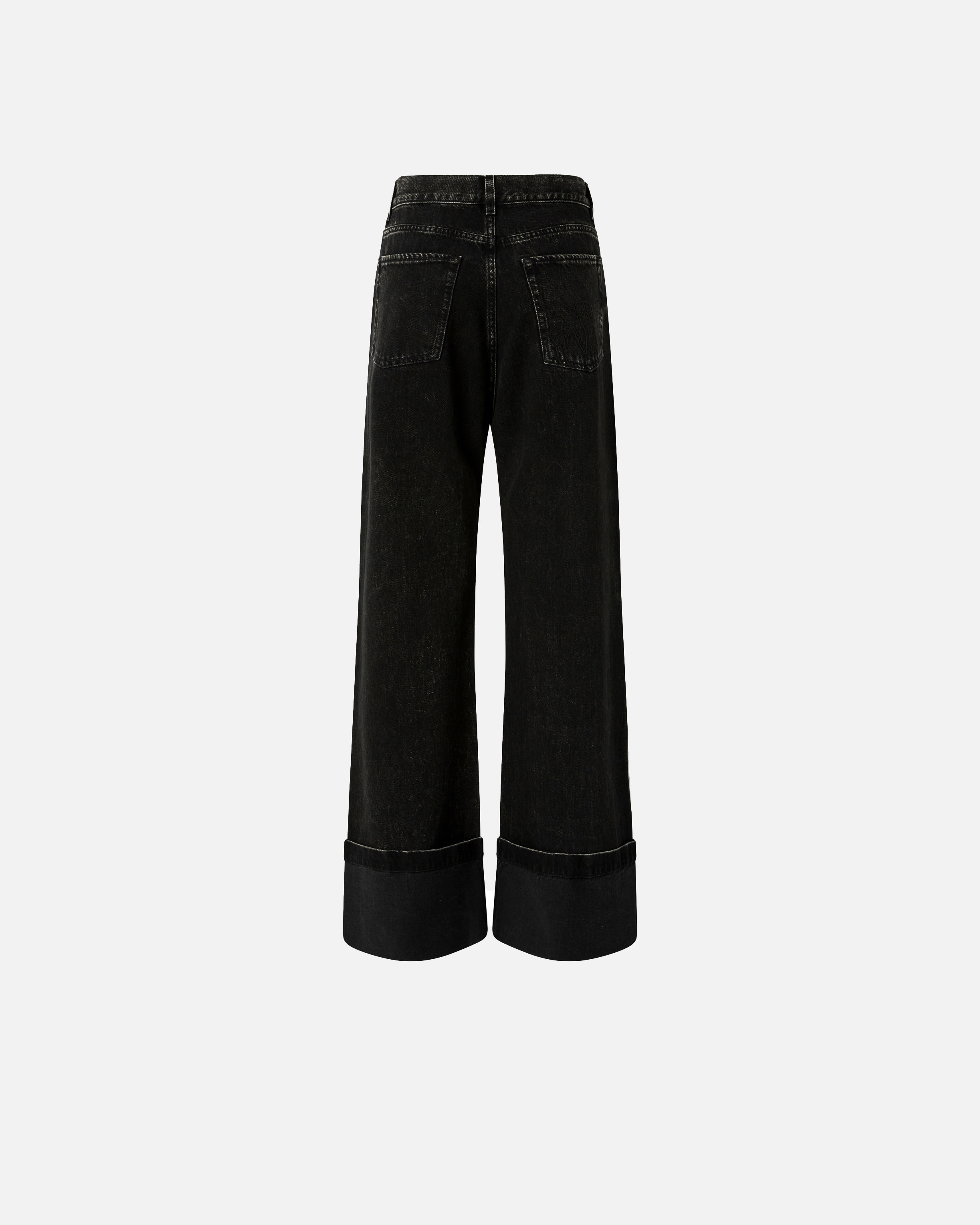 BLACK DENIM WIDE-LEG JEANS - 2