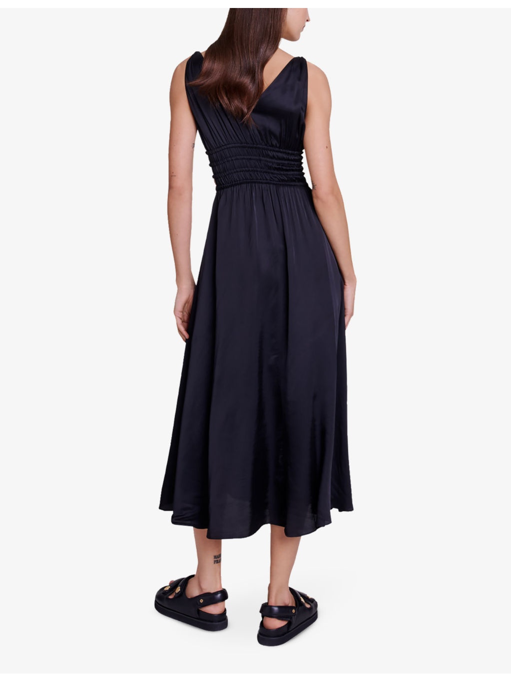 Cutaway-side V-neck woven midi dress - 3