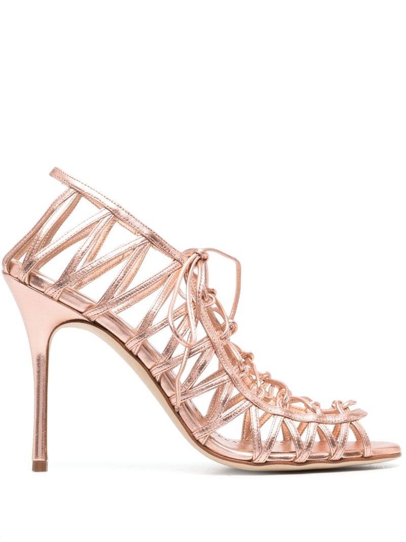 metallic-effect lace-up sandals - 1