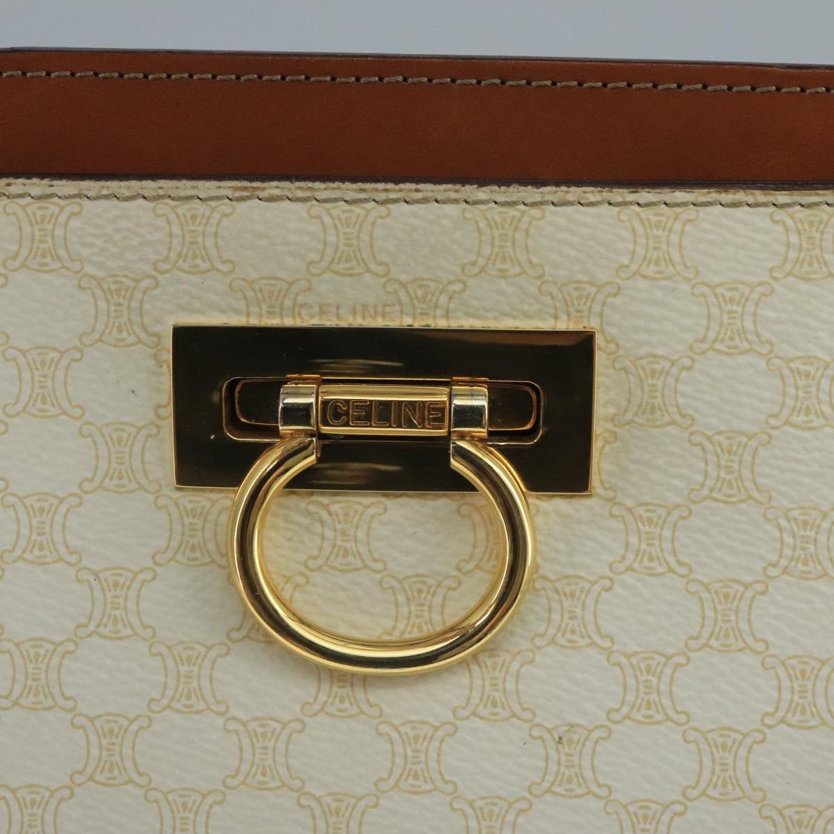CELINE Macadam Canvas Hand Bag Pvc Leather White Gold - 14