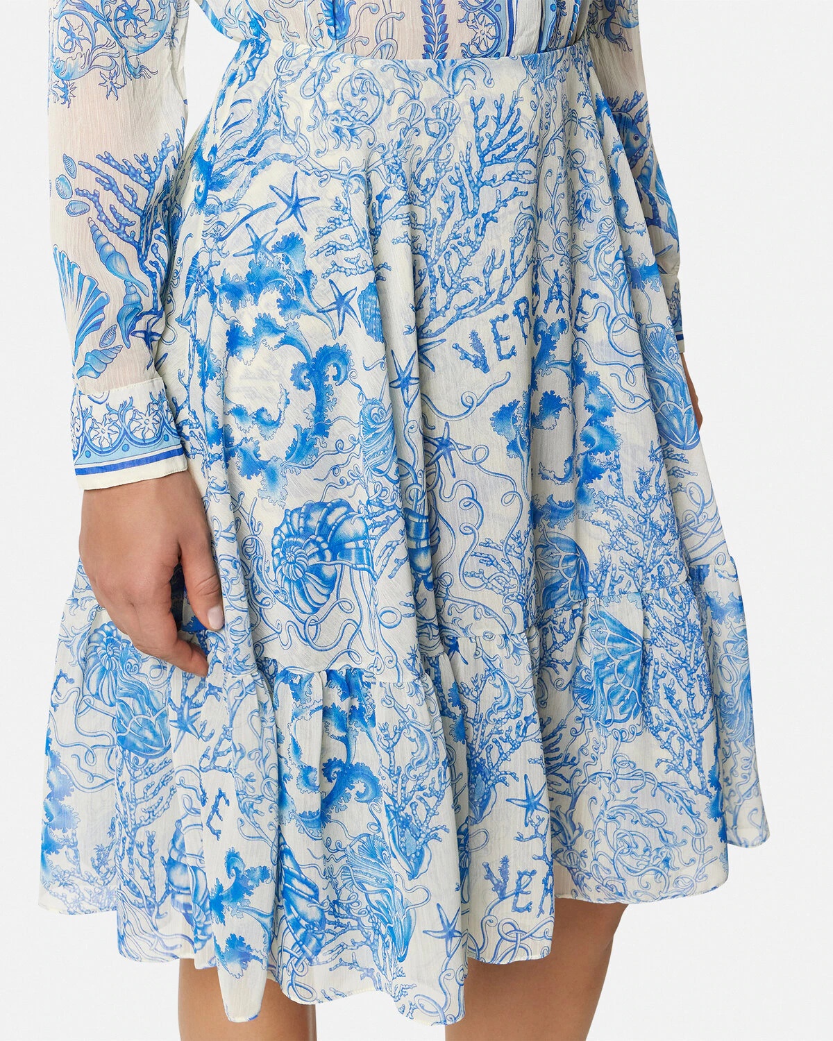 Underwater Barocco Crêpe Flowy Midi Skirt - 3