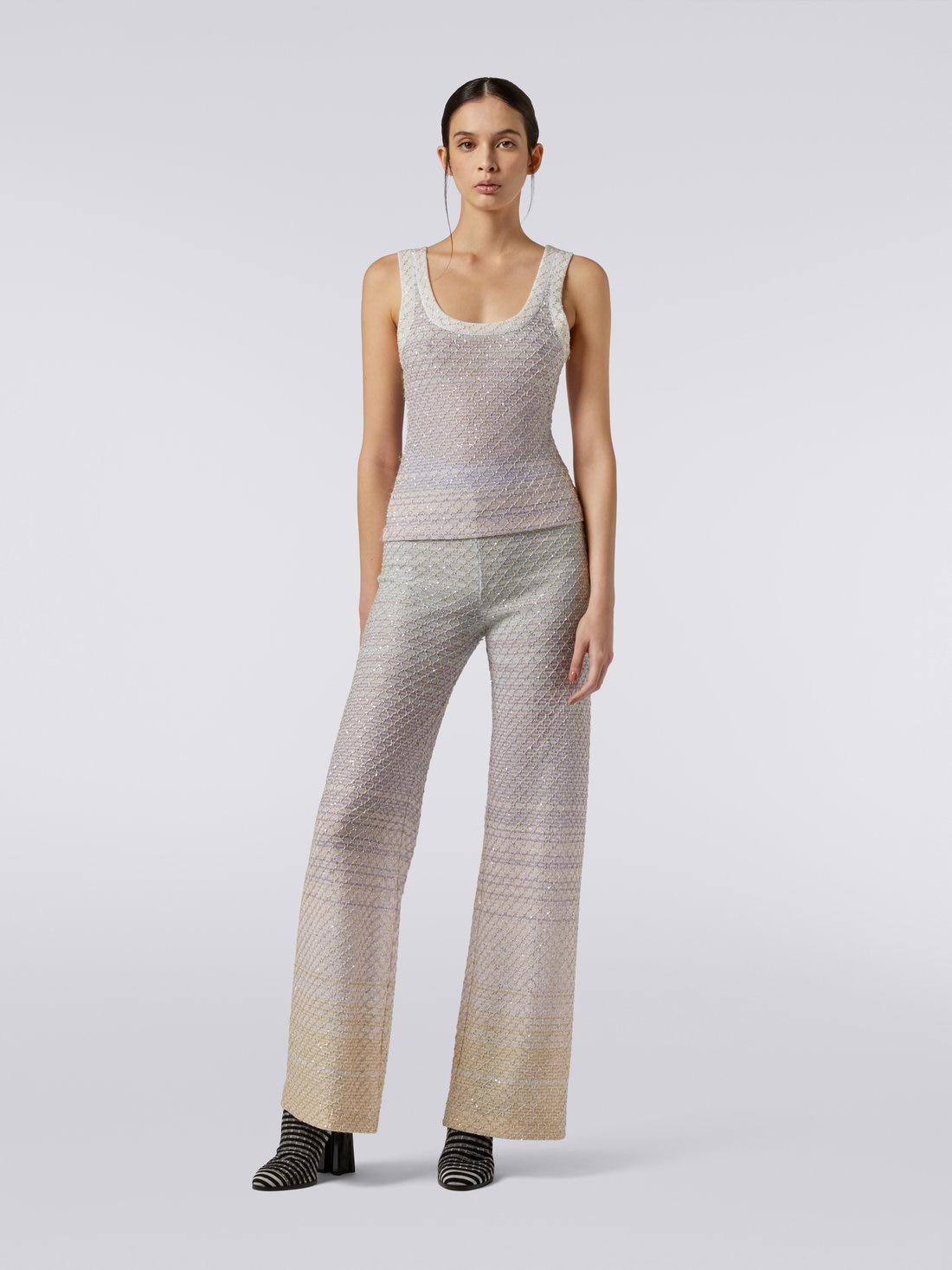 Viscose blend trousers with mesh and sequins - 2