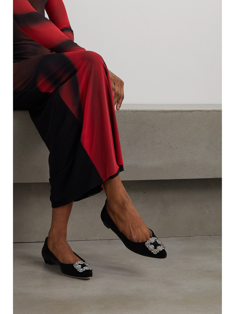 Manolo Blahnik Hangisiflat Embellished Velvet Point-toe Flats outlook