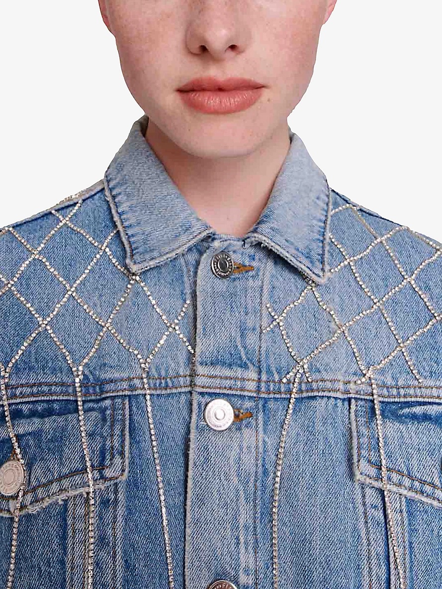 Belmas rhinestone-embellished cropped denim jacket - 5