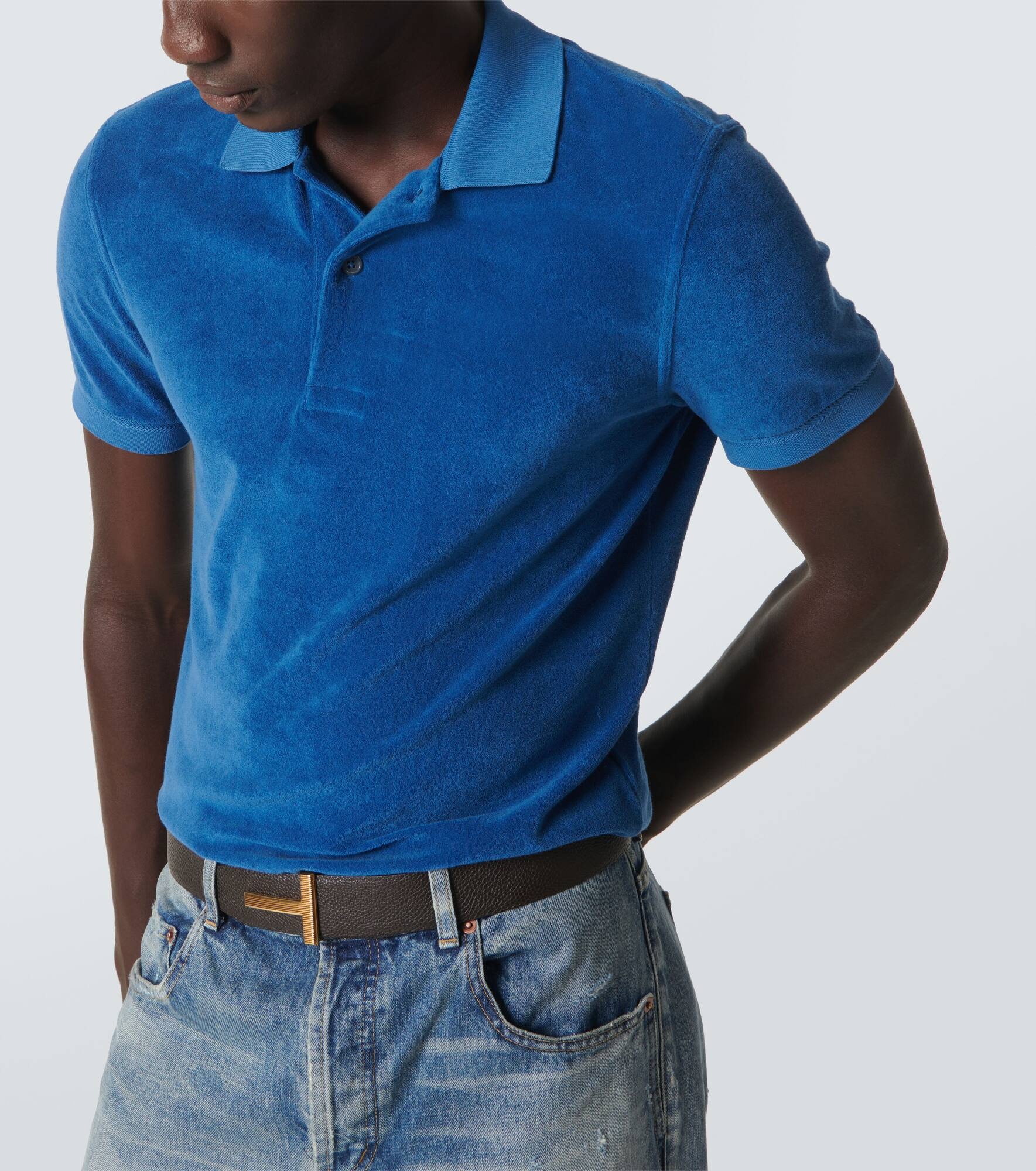 Cotton-blend terry polo shirt - 5