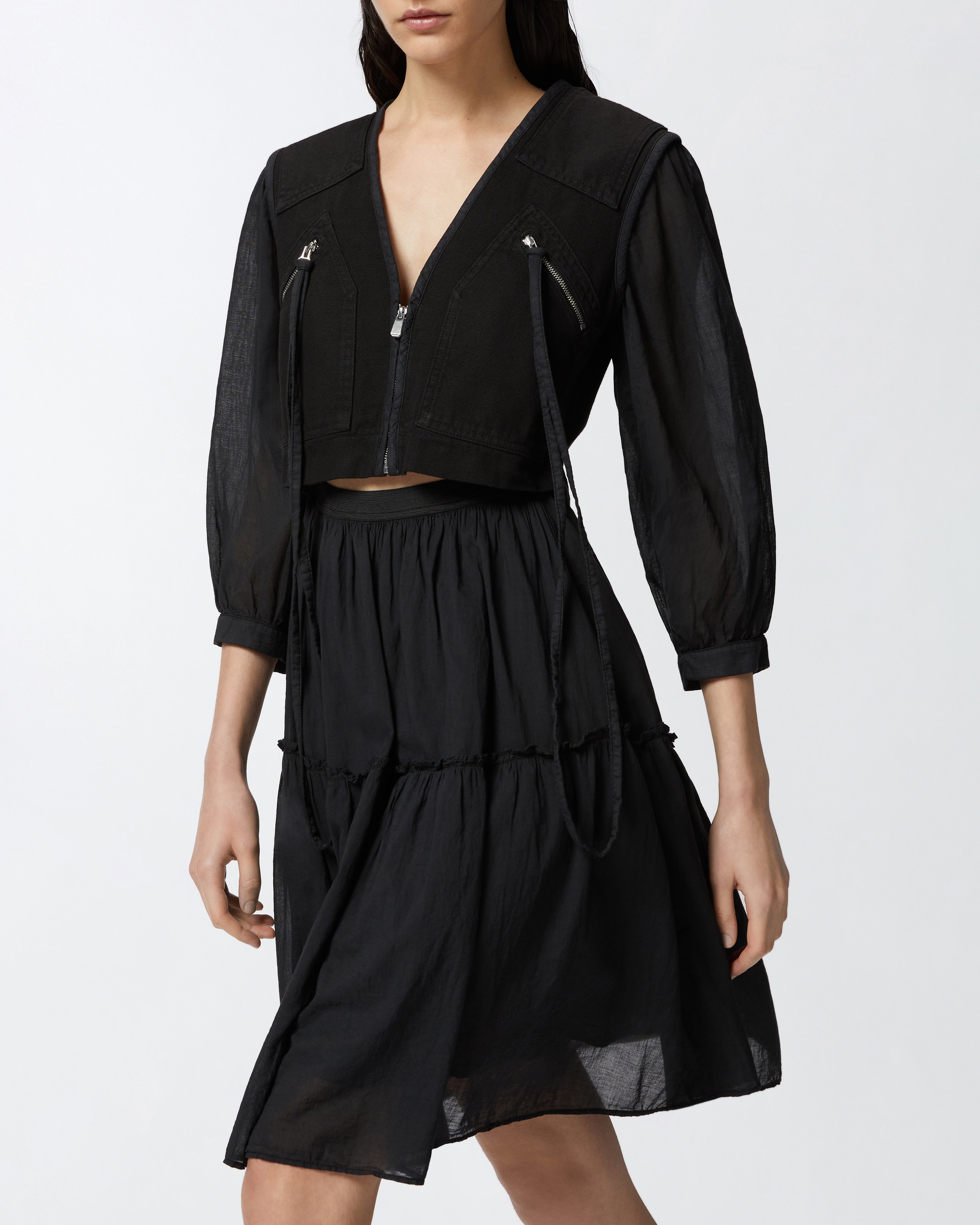 TWO-PIECE EFFECT MINI DRESS WITH SOFT SKIRT - 5