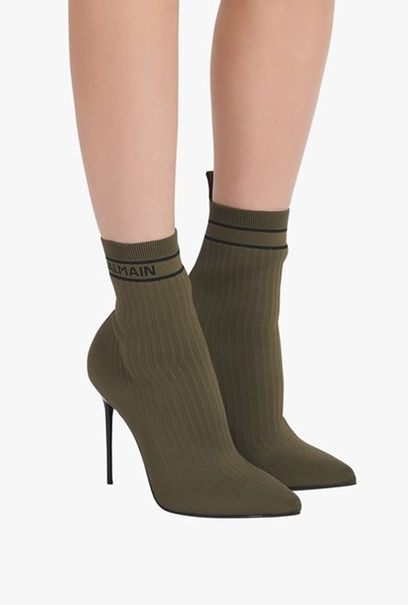 Balmain Khaki and black stretch knit Skye ankle boots outlook