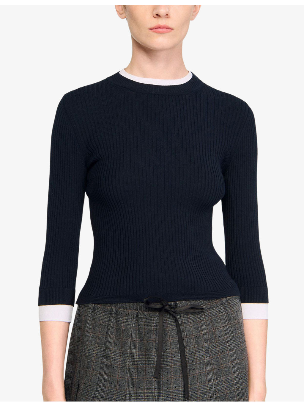 Brand-Plaque Layered-Trim Knitted Jumper - 3