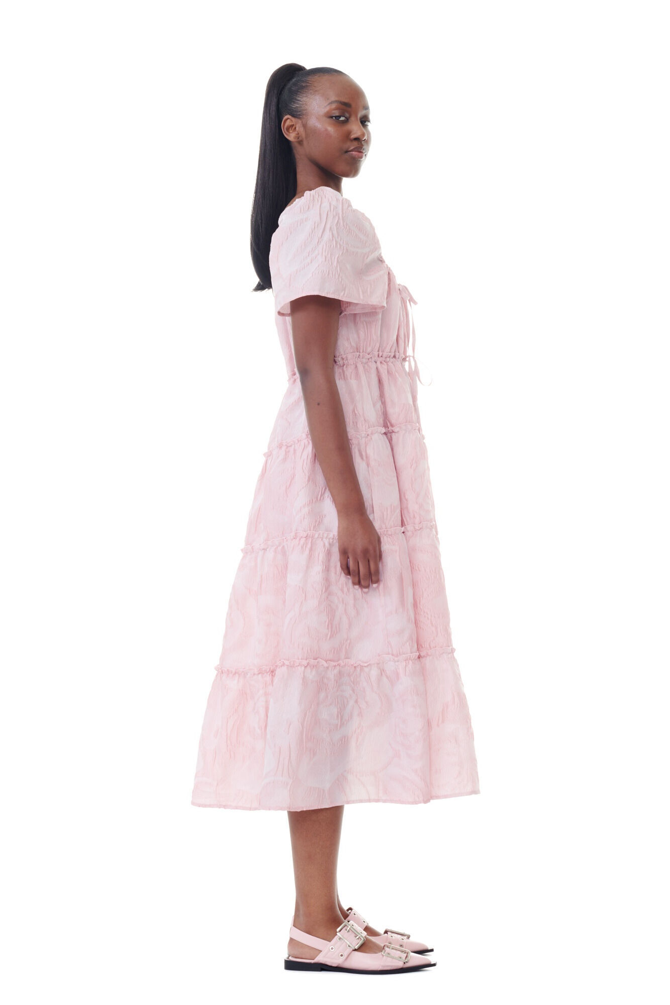 PINK TEXTURED CLOQUÉ LAYER DRESS - 5